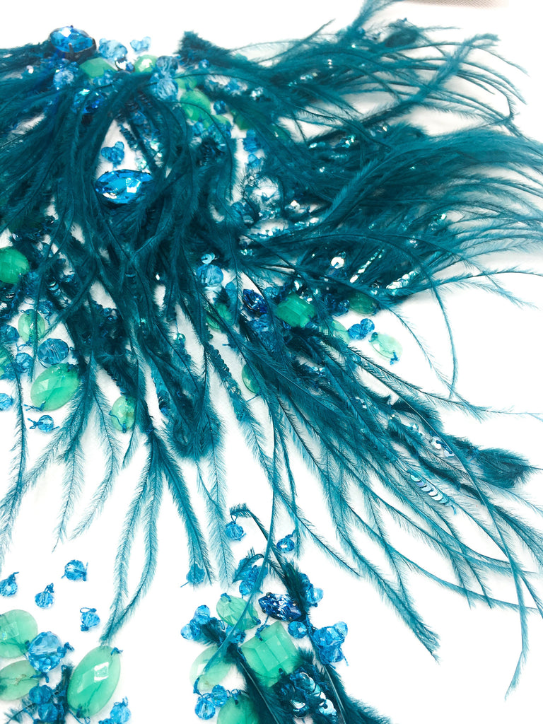 tbd - Blue Zircon Feather Embellished Applique