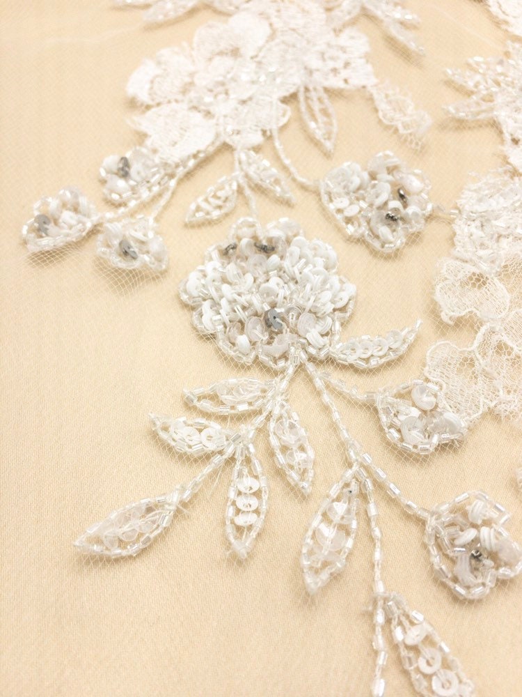 3D Chantilly Lace Beaded Floral Applique
