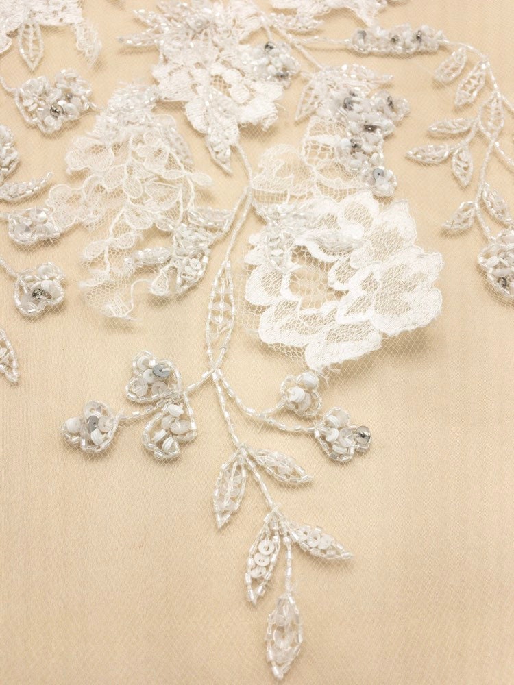 3D Chantilly Lace Beaded Floral Applique