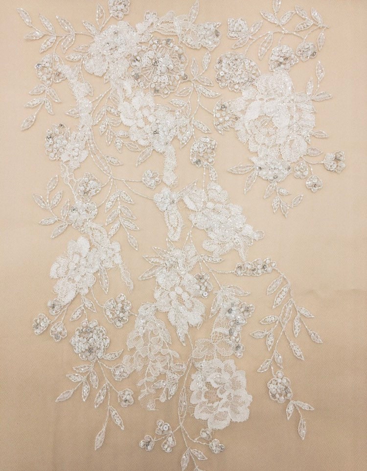 3D Chantilly Lace Beaded Floral Applique