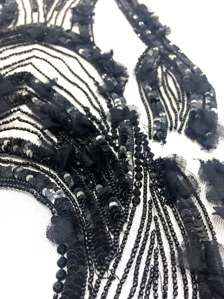 A138 - Black Onyx Beaded Applique Panel