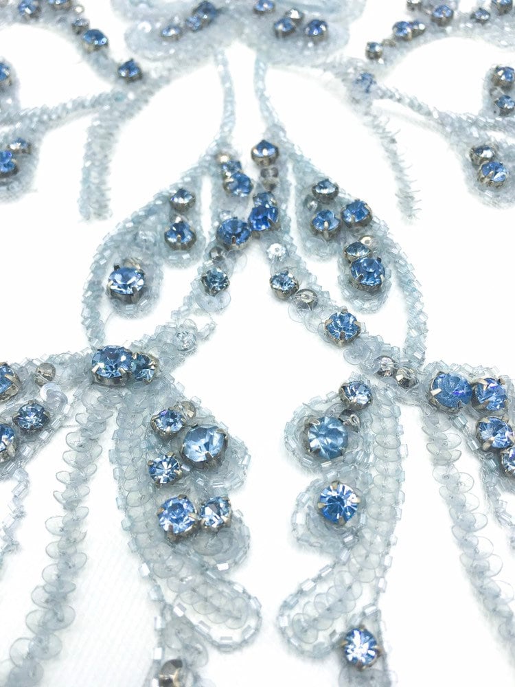 A - Crystal Blue Beaded Applique Panel