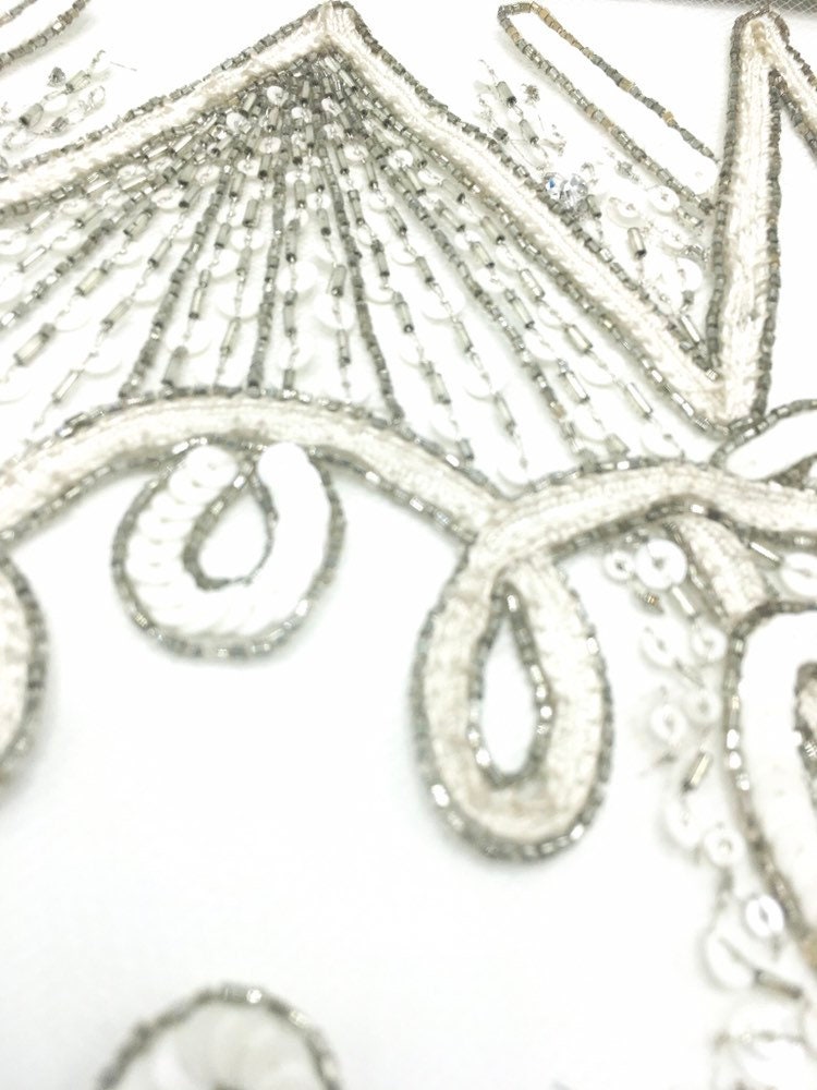 A116 - White & Silver Beaded Applique Panel