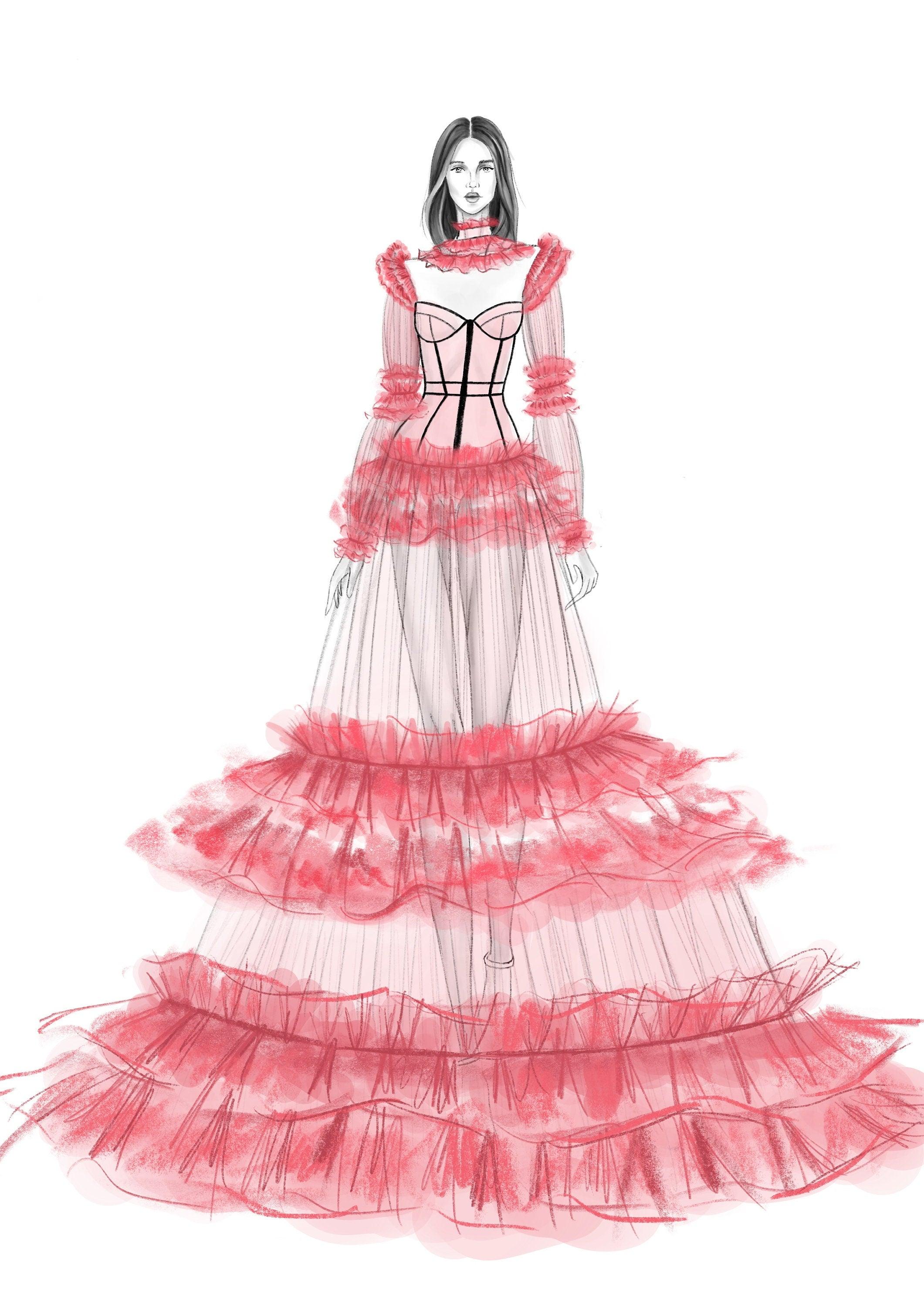 A106 - Coral Tulle Ruffle Applique - Moda Artisans