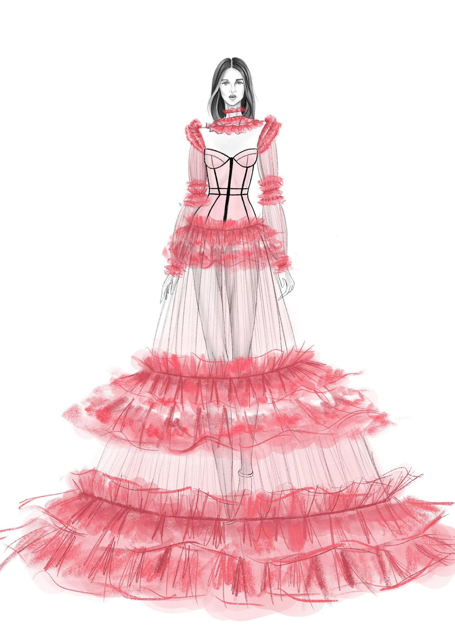 Tulle Ruffles Fabric,Ombray Tulle Ruffles,layered mesh fabric, Ruffles fabric by the yard for haute couture fashion