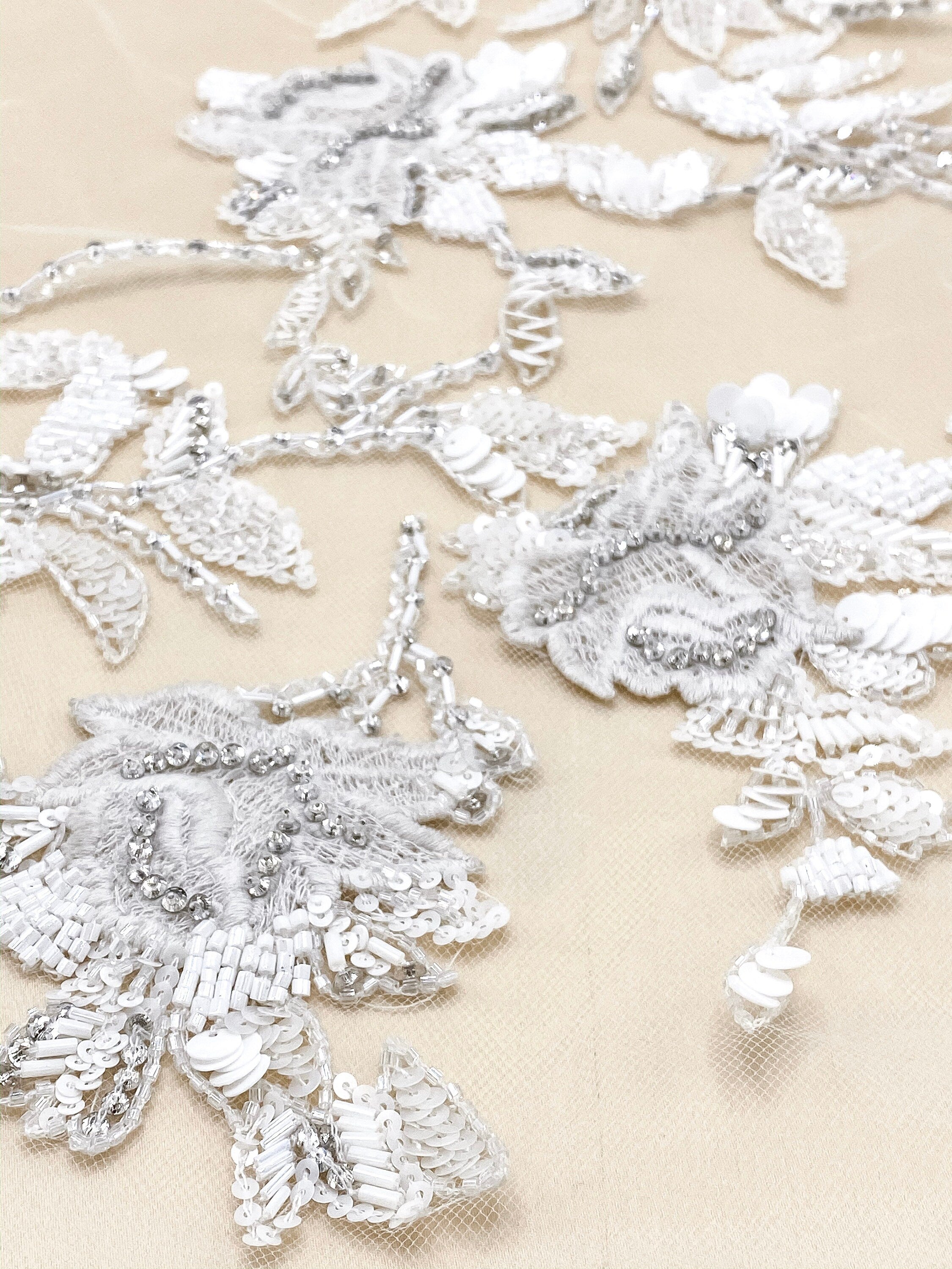 3D Matte White Beaded Applique