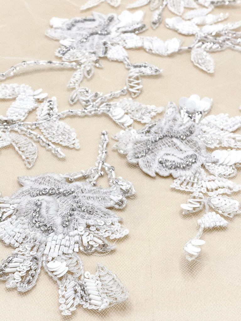 3D Matte White Beaded Applique