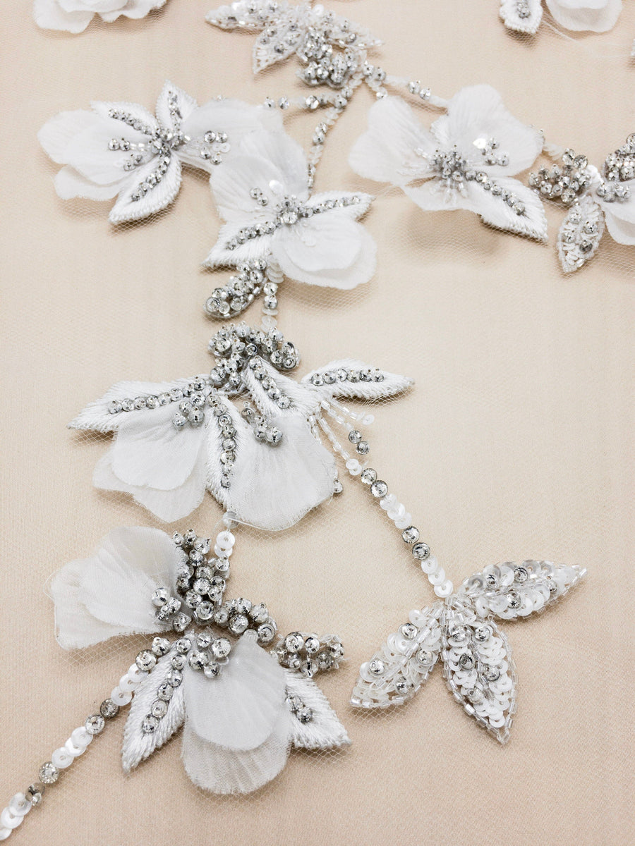 A131  - White Floral Wedding Applique