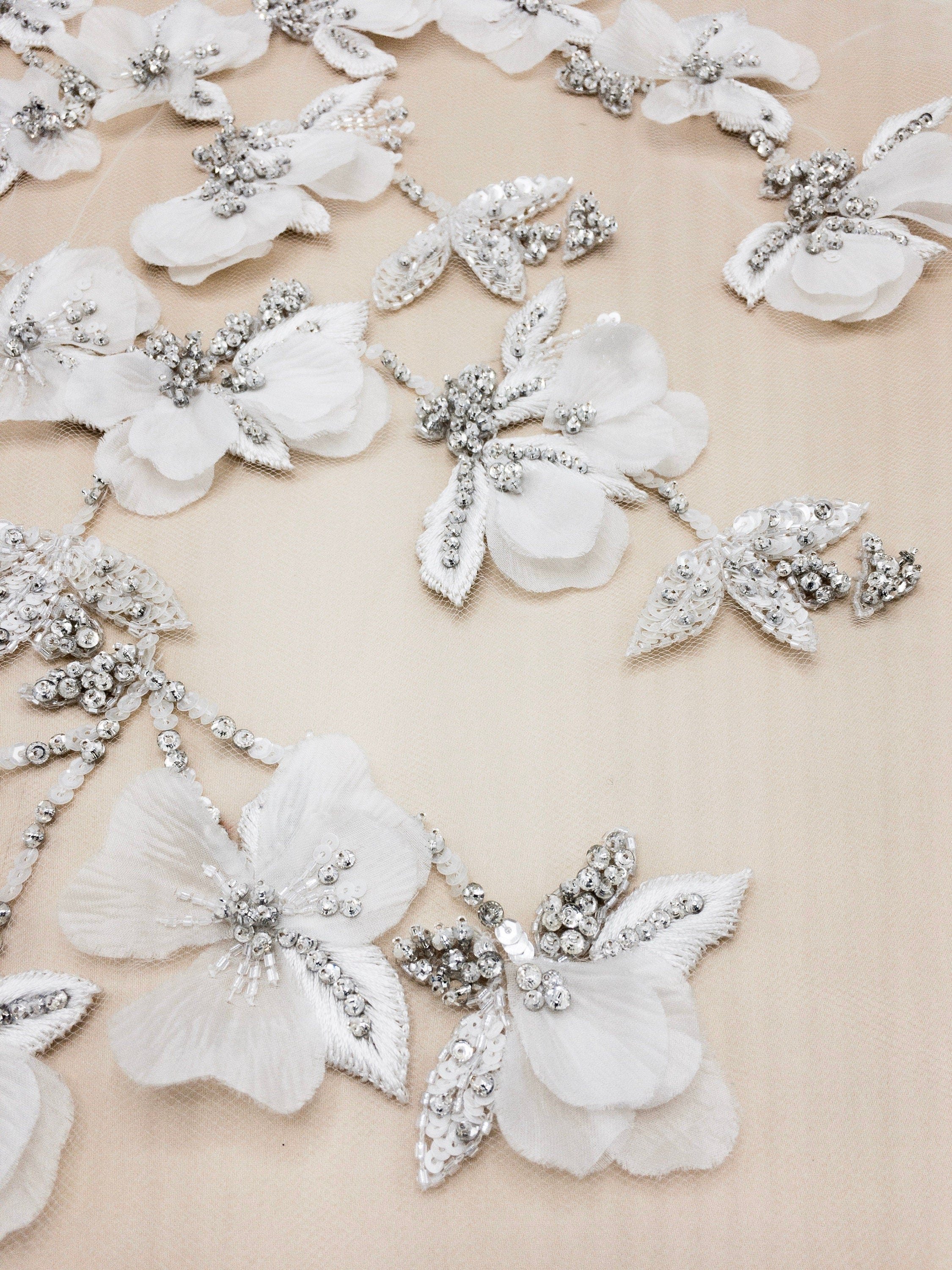 A131  - White Floral Wedding Applique