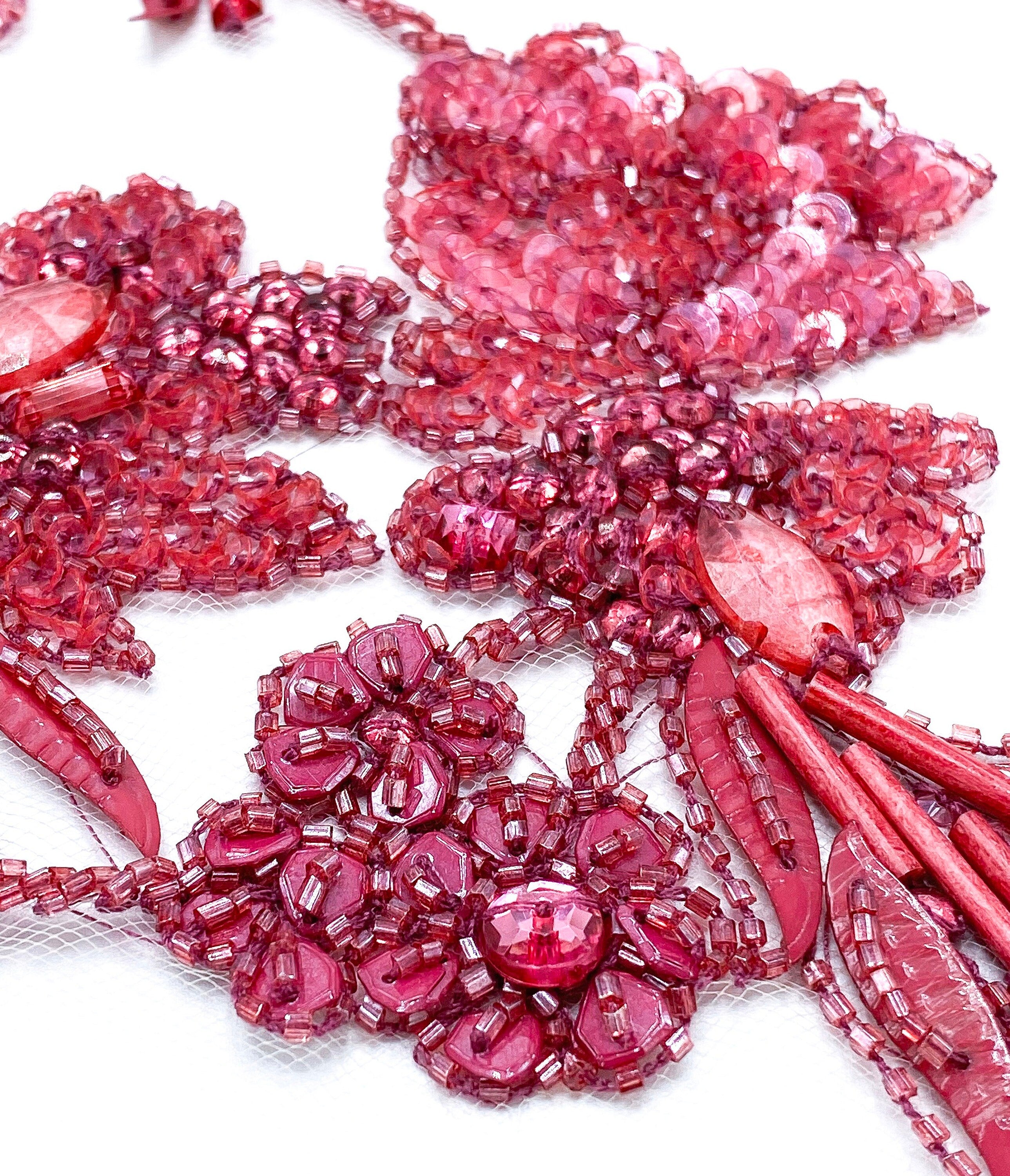 A111 - Heavy Beaded Magenta Applique