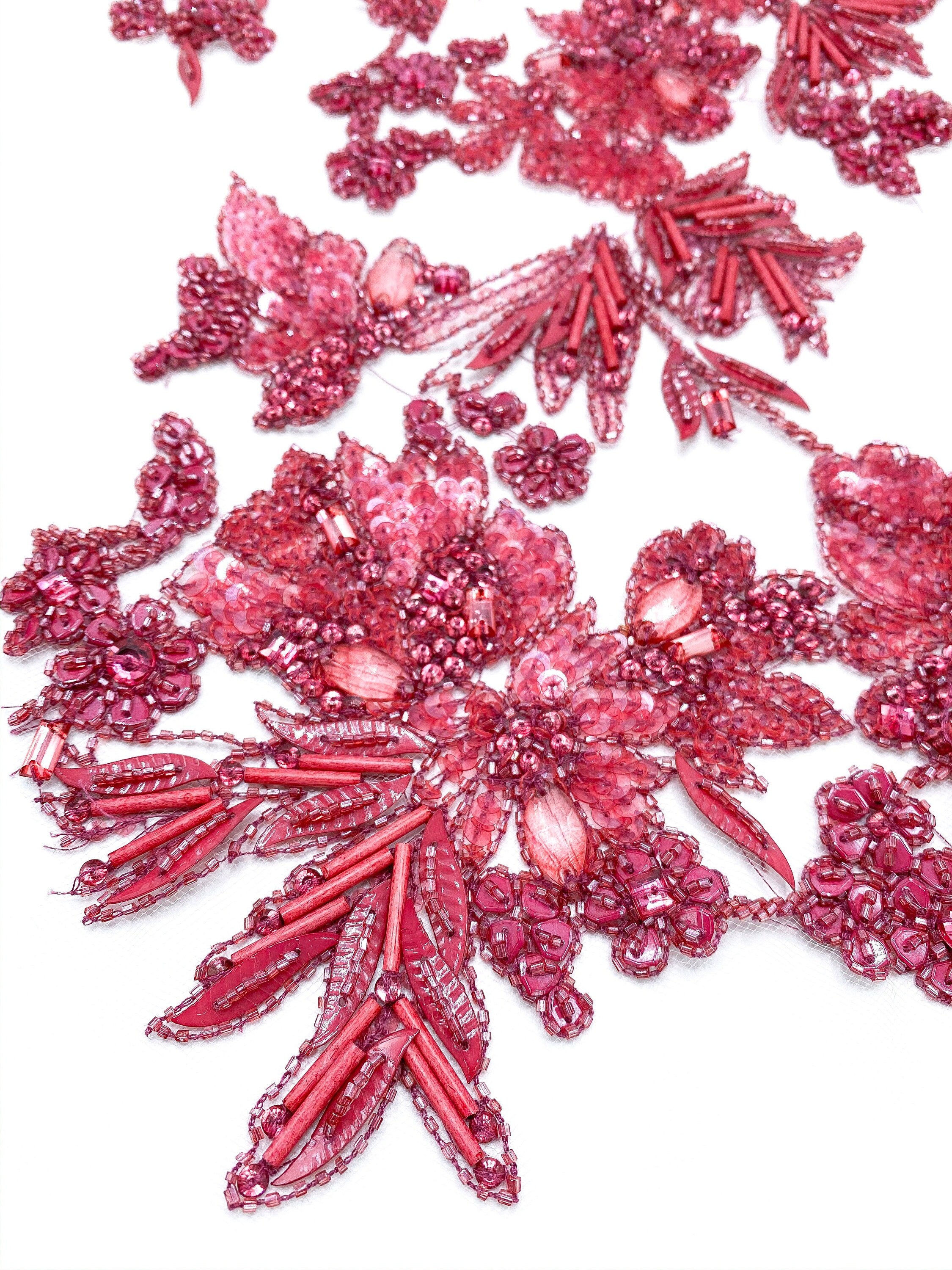 A111 - Heavy Beaded Magenta Applique