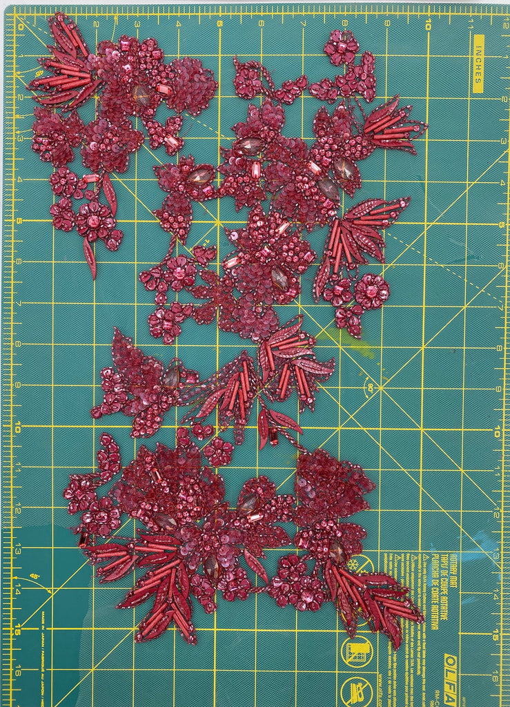 A111 - Heavy Beaded Magenta Applique