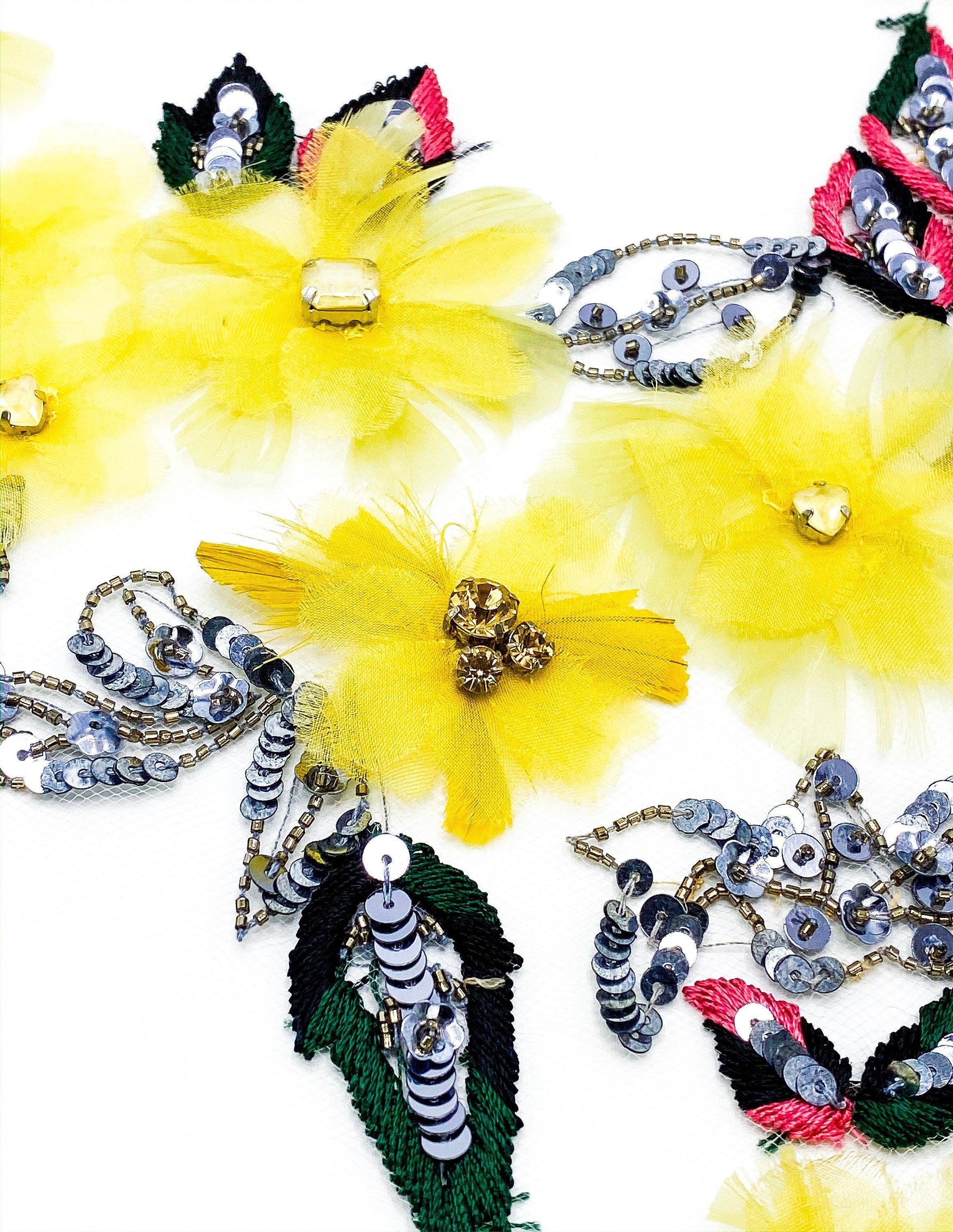 A125 - Citrine Sequined Floral Applique - Moda Artisans