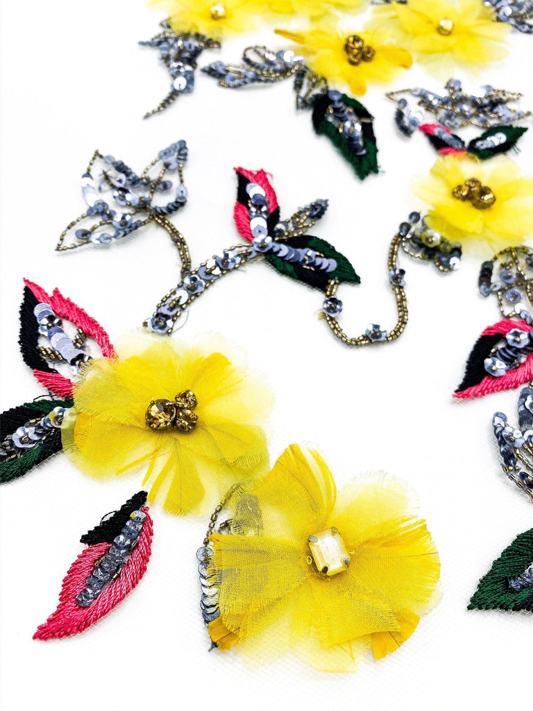 A125 - Citrine Sequined Floral Applique - Moda Artisans