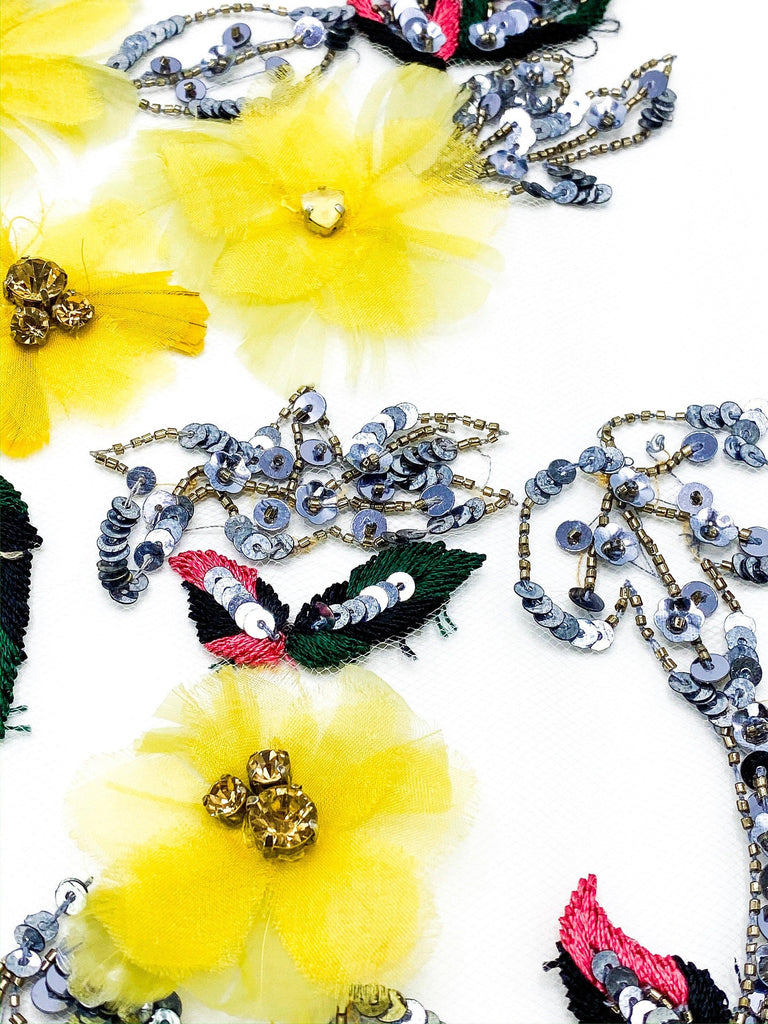 A125 - Citrine Sequined Floral Applique - Moda Artisans