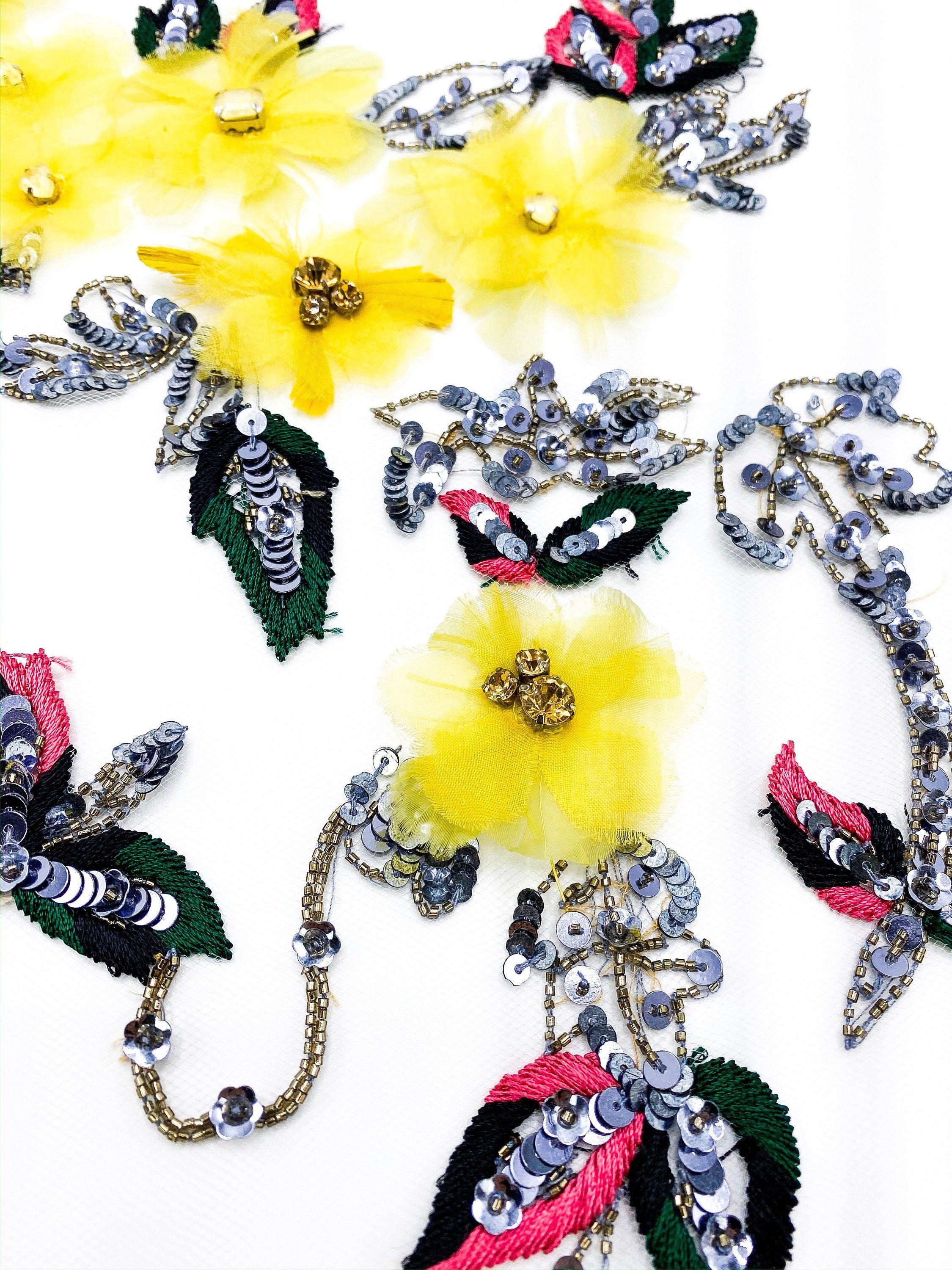 A125 - Citrine Sequined Floral Applique - Moda Artisans