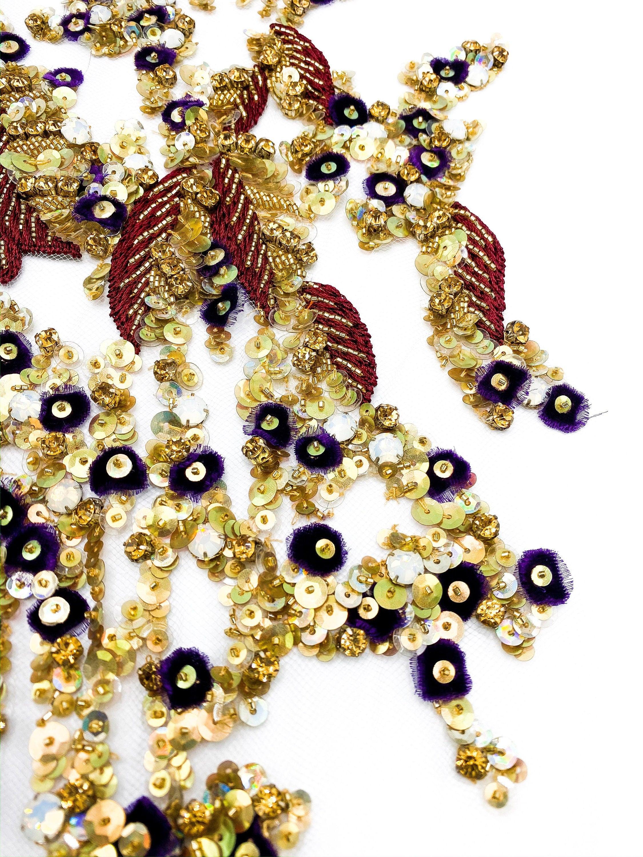 A107 - Gold Beaded Floral Applique - Moda Artisans