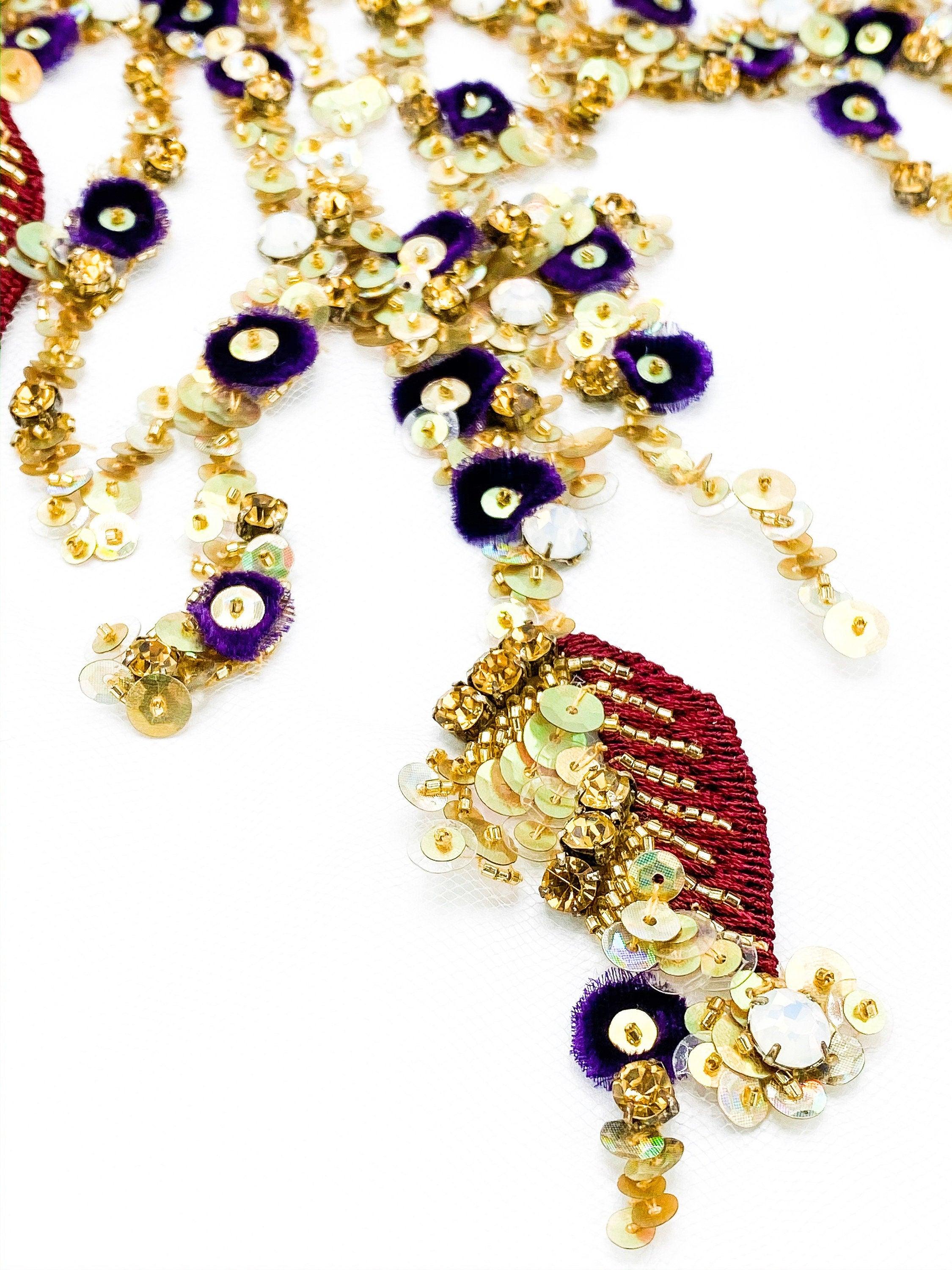 A107 - Gold Beaded Floral Applique - Moda Artisans