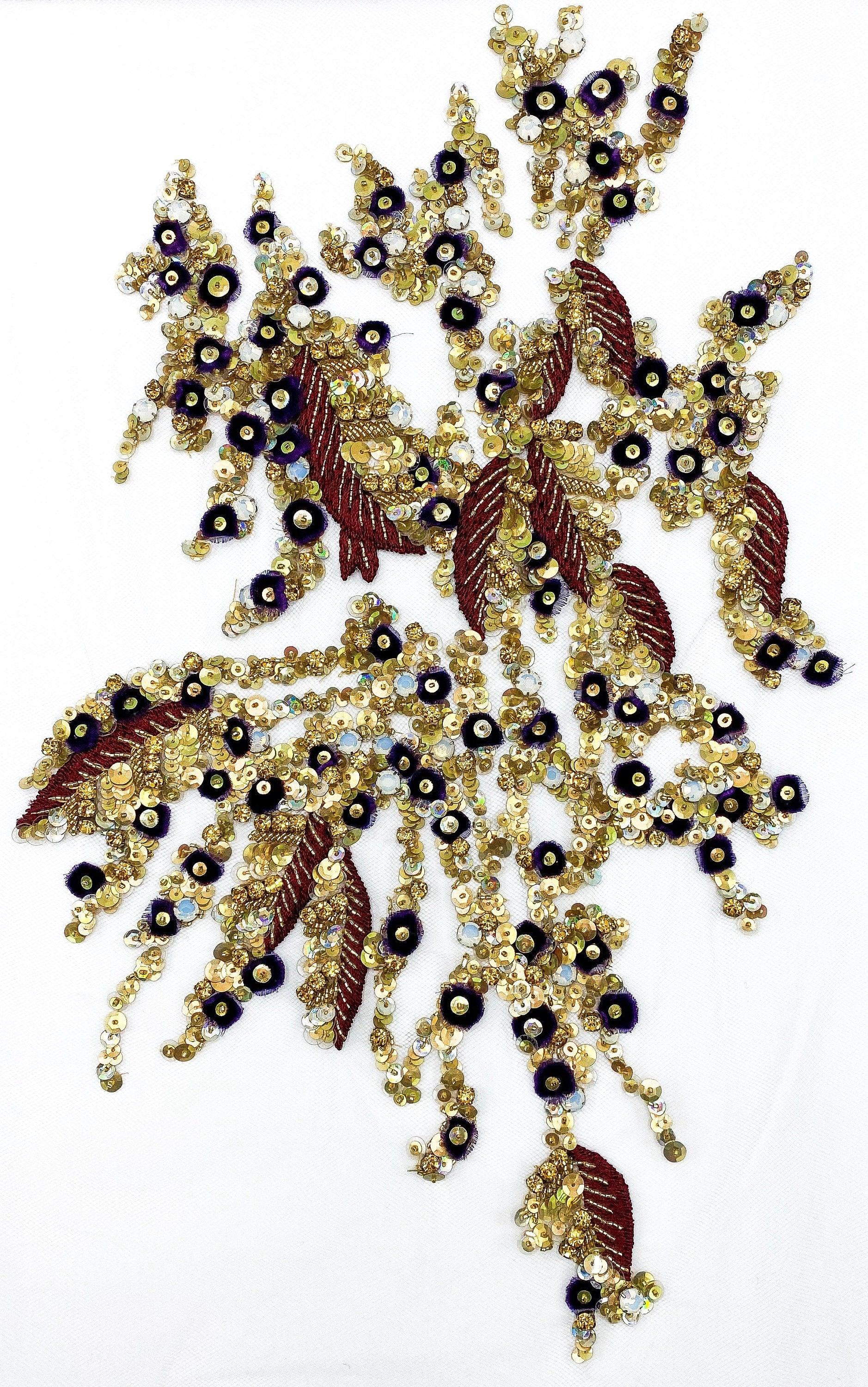 A107 - Gold Beaded Floral Applique - Moda Artisans