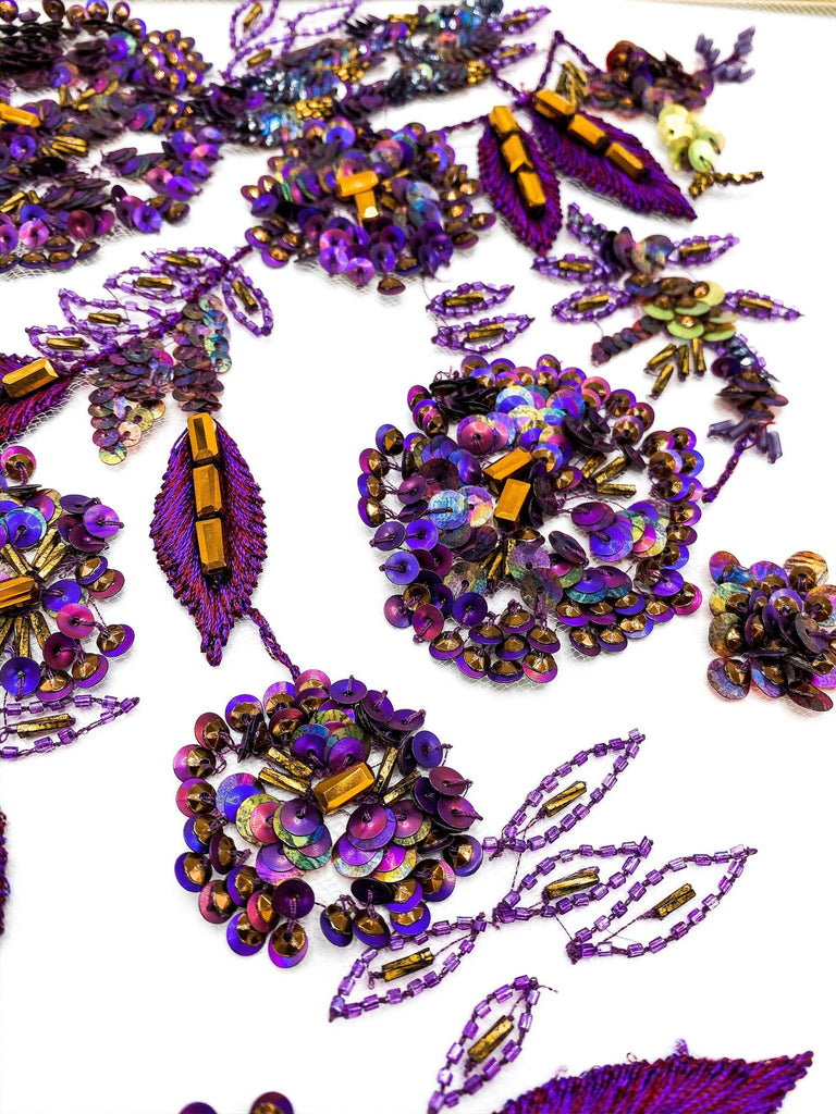 A102 - Vibrant Violet Floral Beaded Applique - Moda Artisans