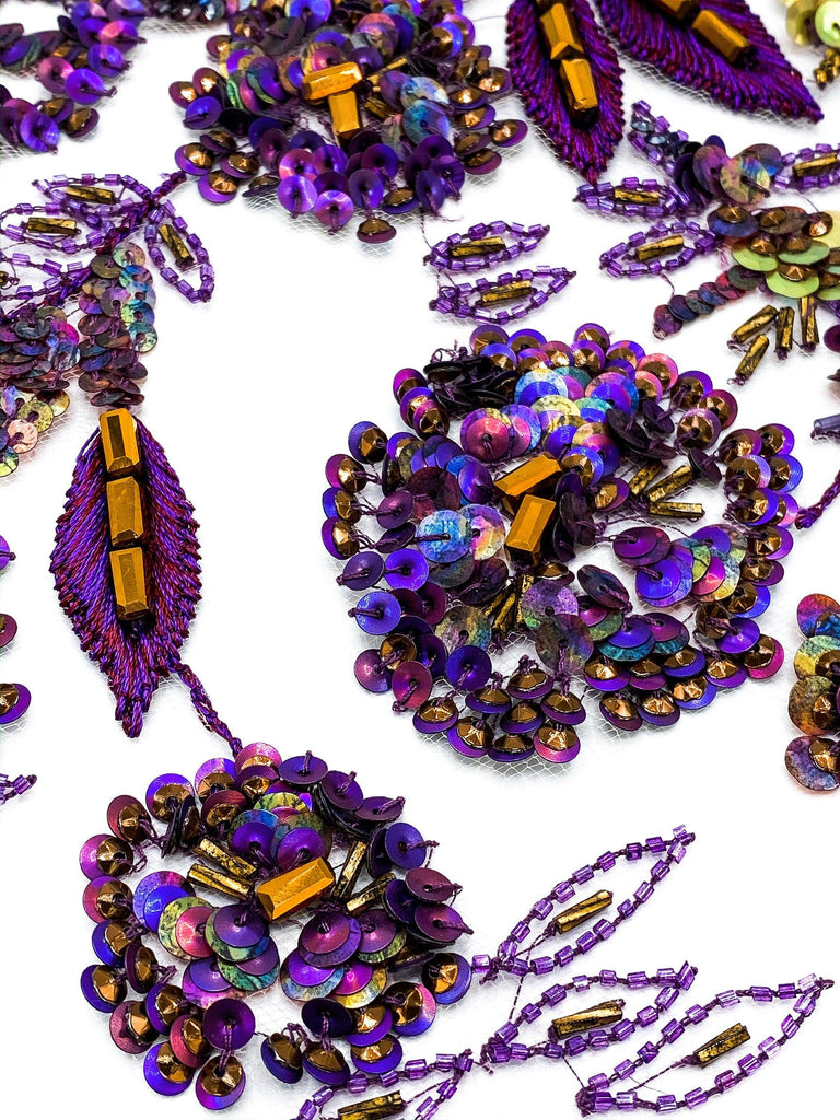 A102 - Vibrant Violet Floral Beaded Applique - Moda Artisans