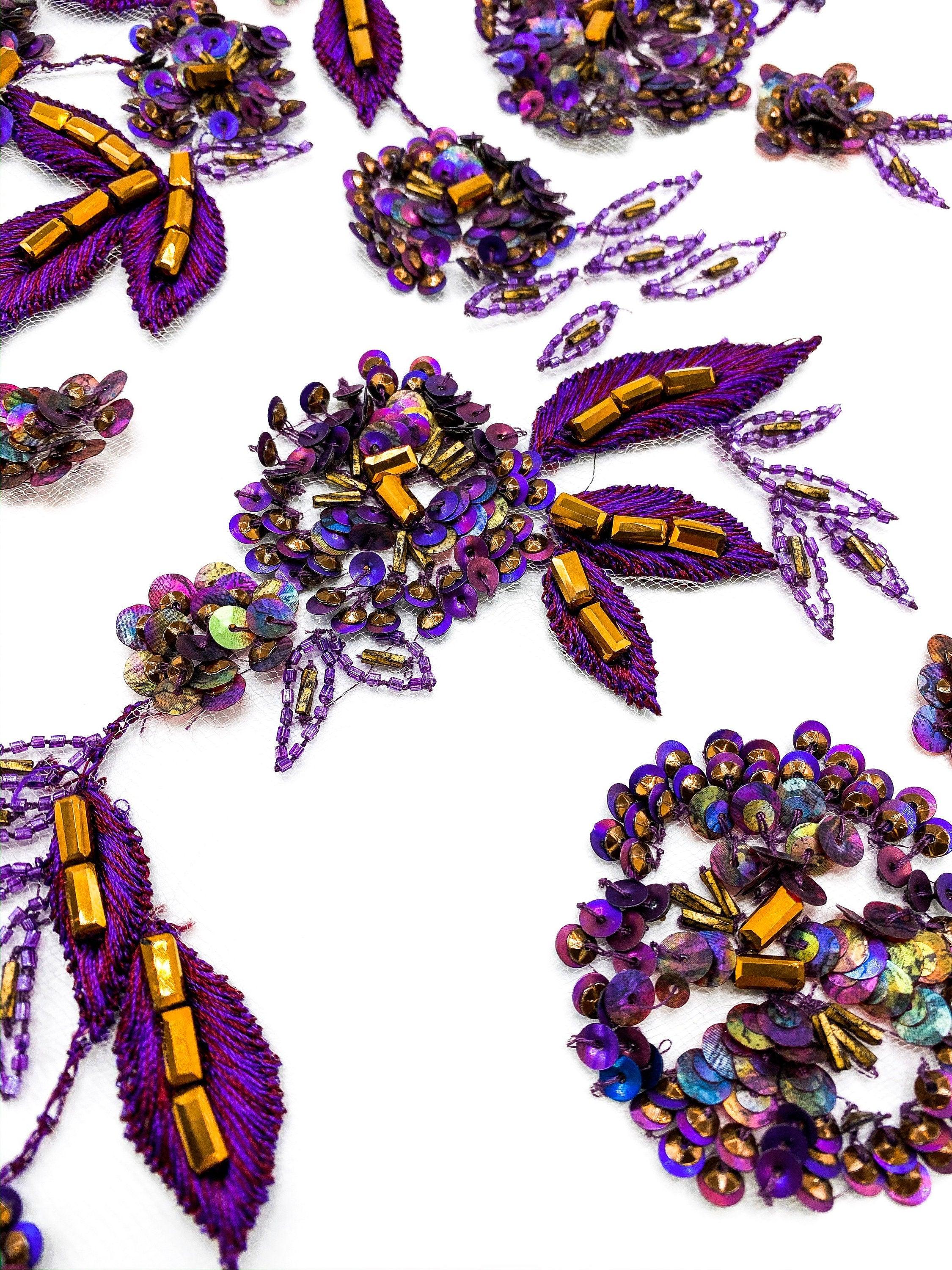 A102 - Vibrant Violet Floral Beaded Applique - Moda Artisans