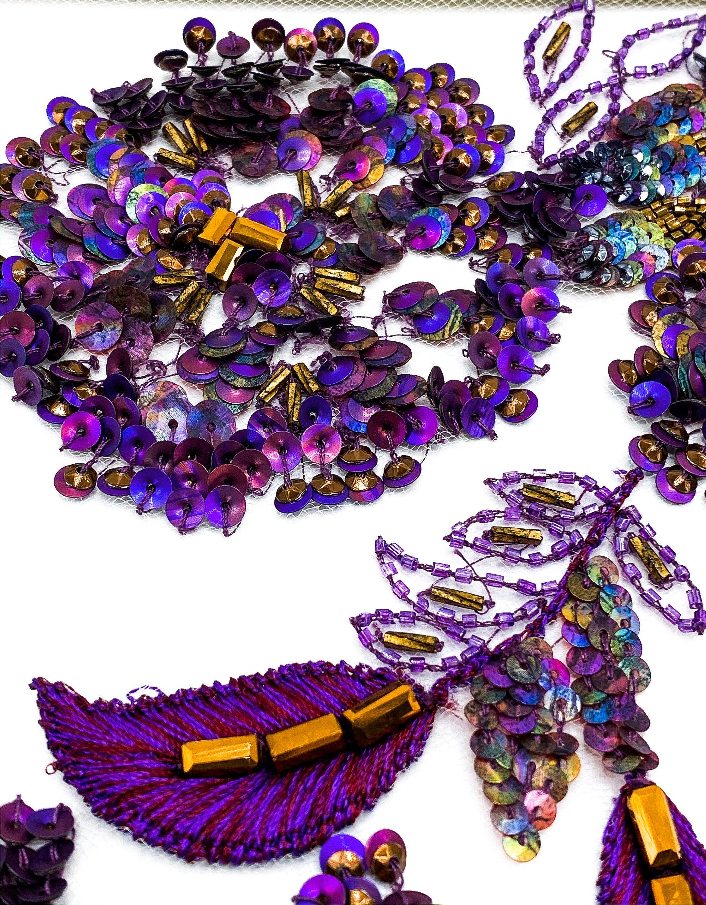 A102 - Vibrant Violet Floral Beaded Applique - Moda Artisans