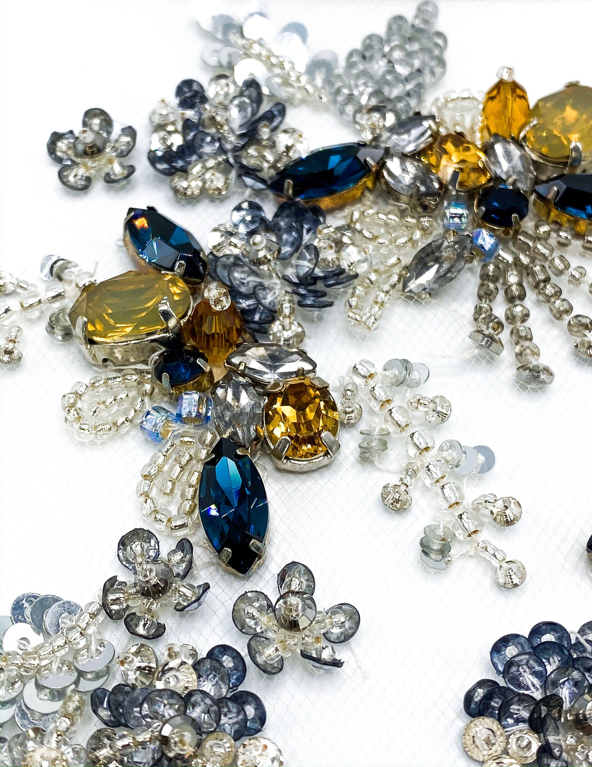 A103 - Crystal Beaded Floral Applique