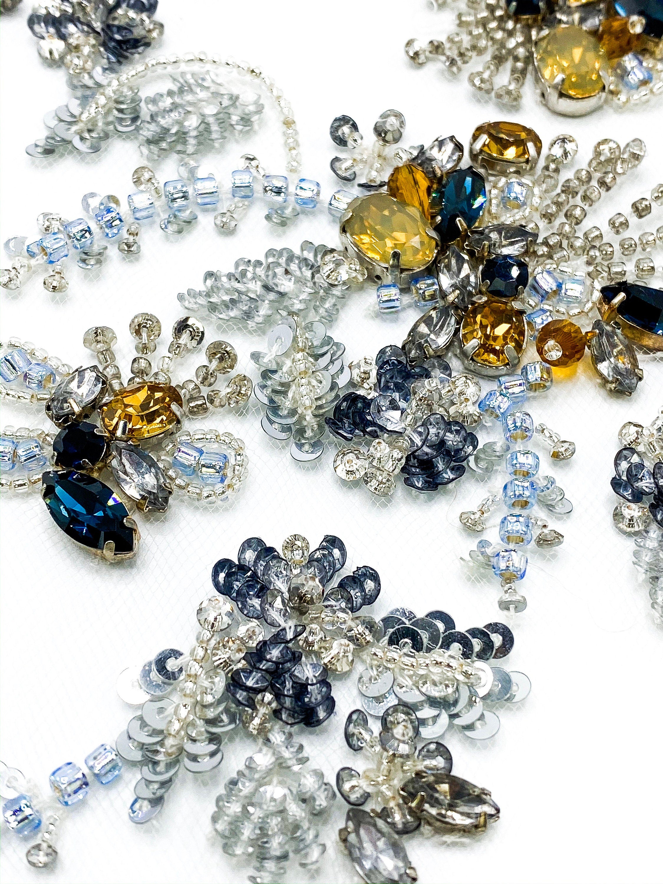 A103 - Crystal Beaded Floral Applique