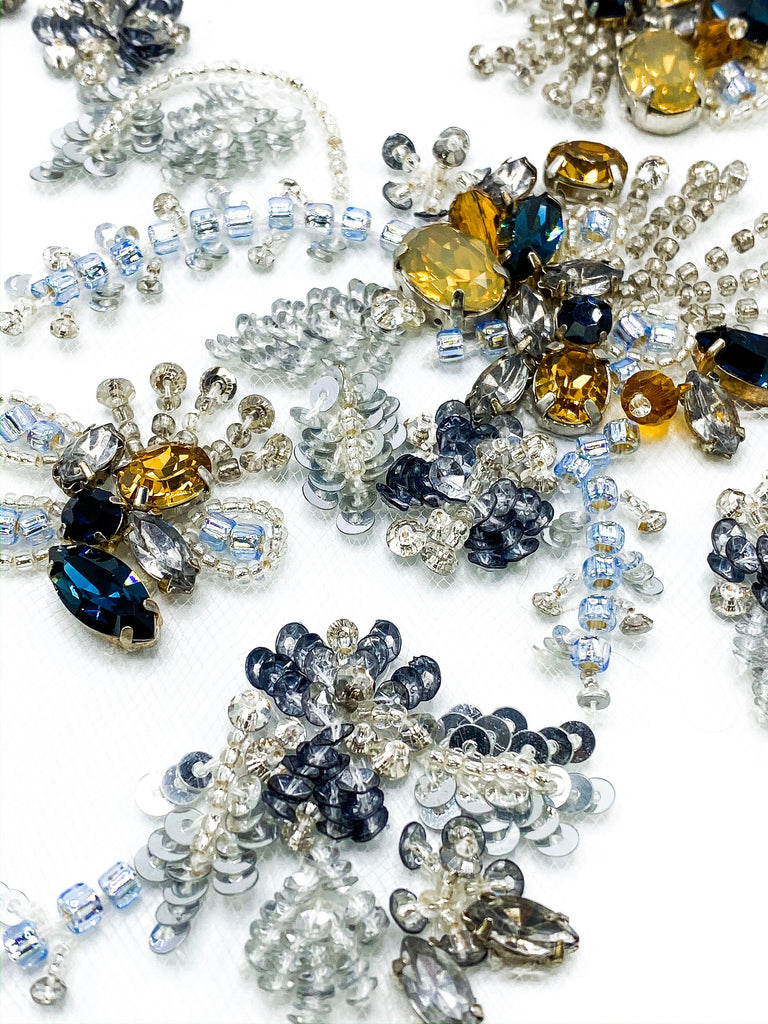A103 - Crystal Beaded Floral Applique