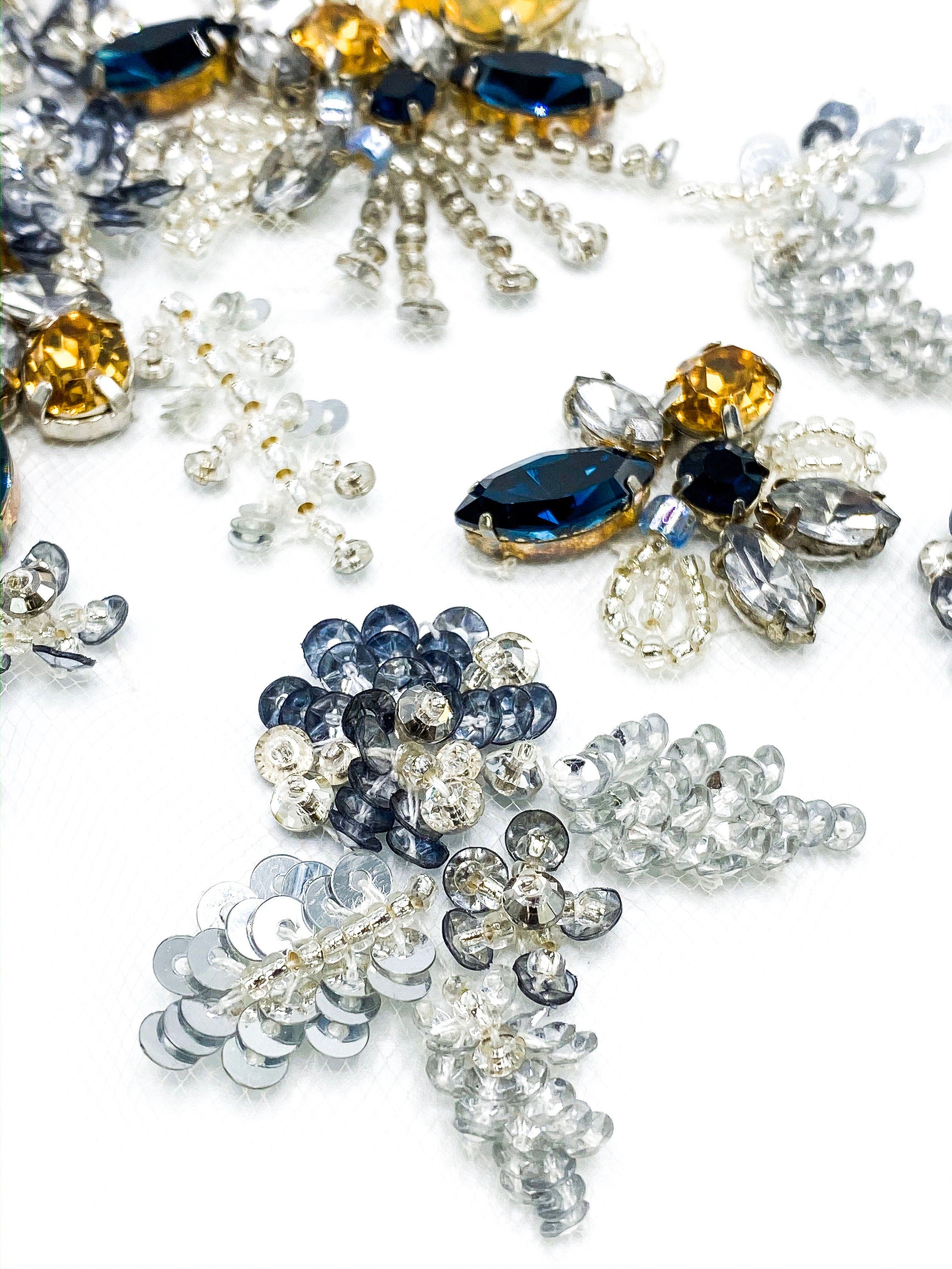 A103 - Crystal Beaded Floral Applique