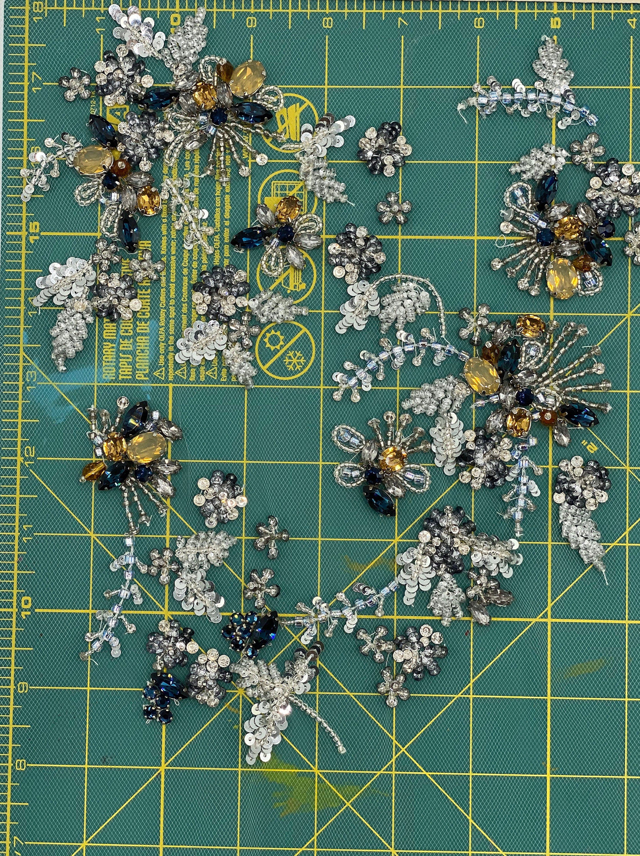 A103 - Crystal Beaded Floral Applique