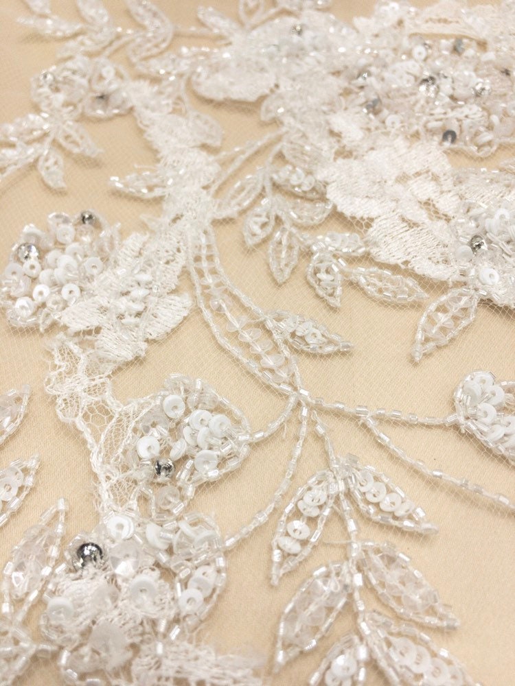 3D Chantilly Lace Beaded Floral Applique