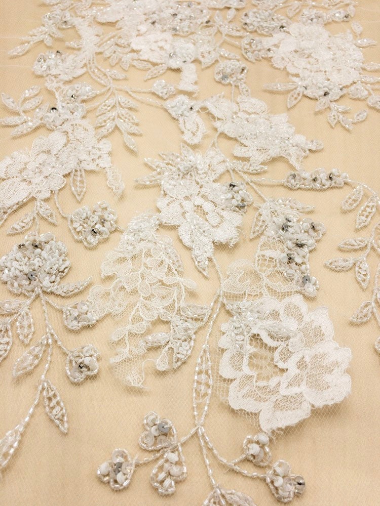3D Chantilly Lace Beaded Floral Applique