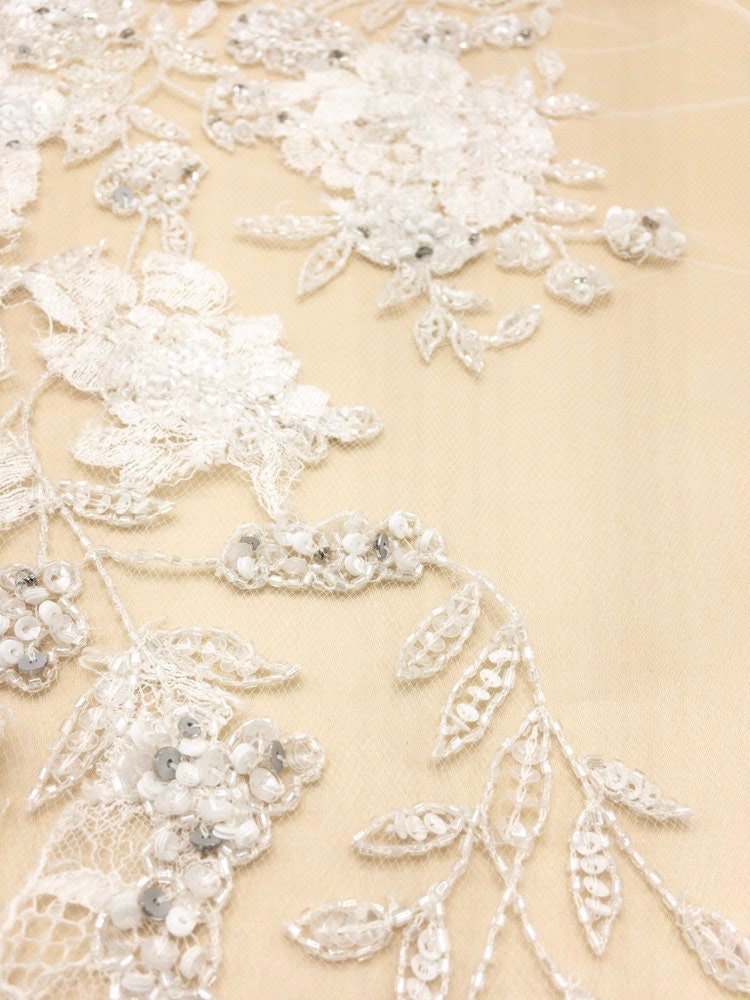 3D Chantilly Lace Beaded Floral Applique