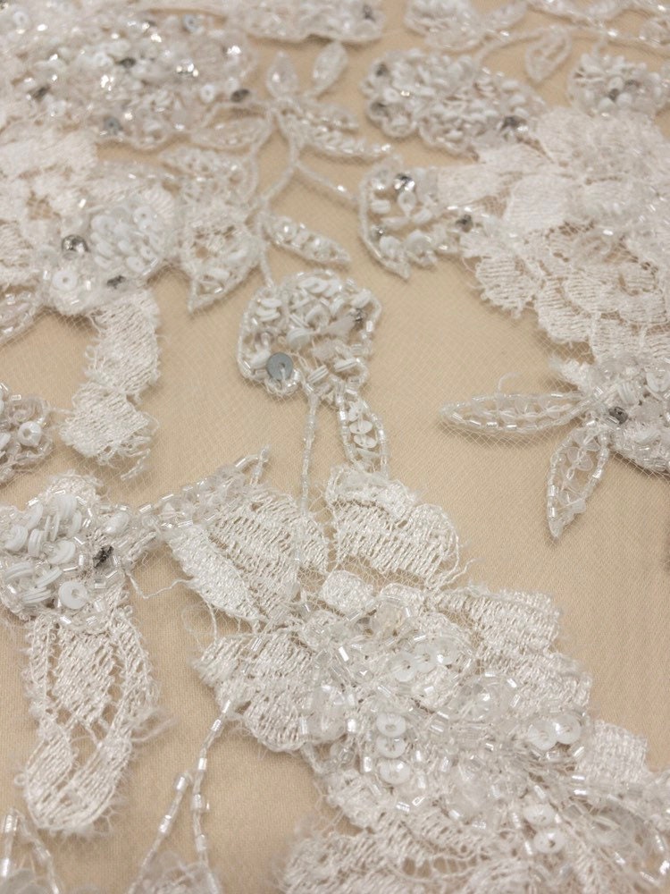 3D Chantilly Lace Beaded Floral Applique