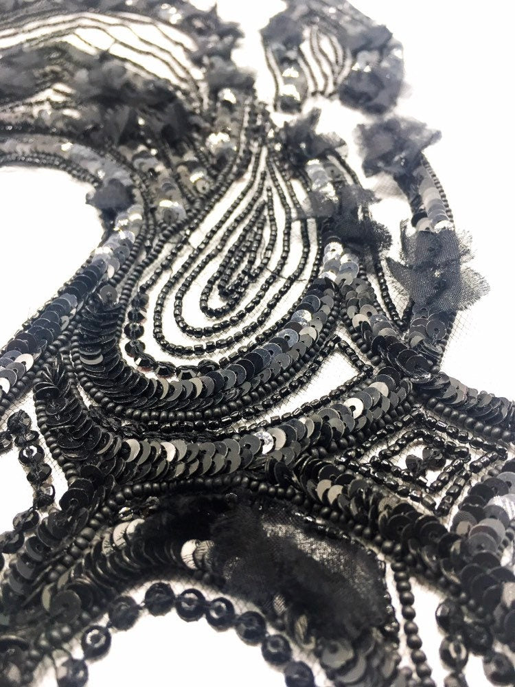 A138 - Black Onyx Beaded Applique Panel