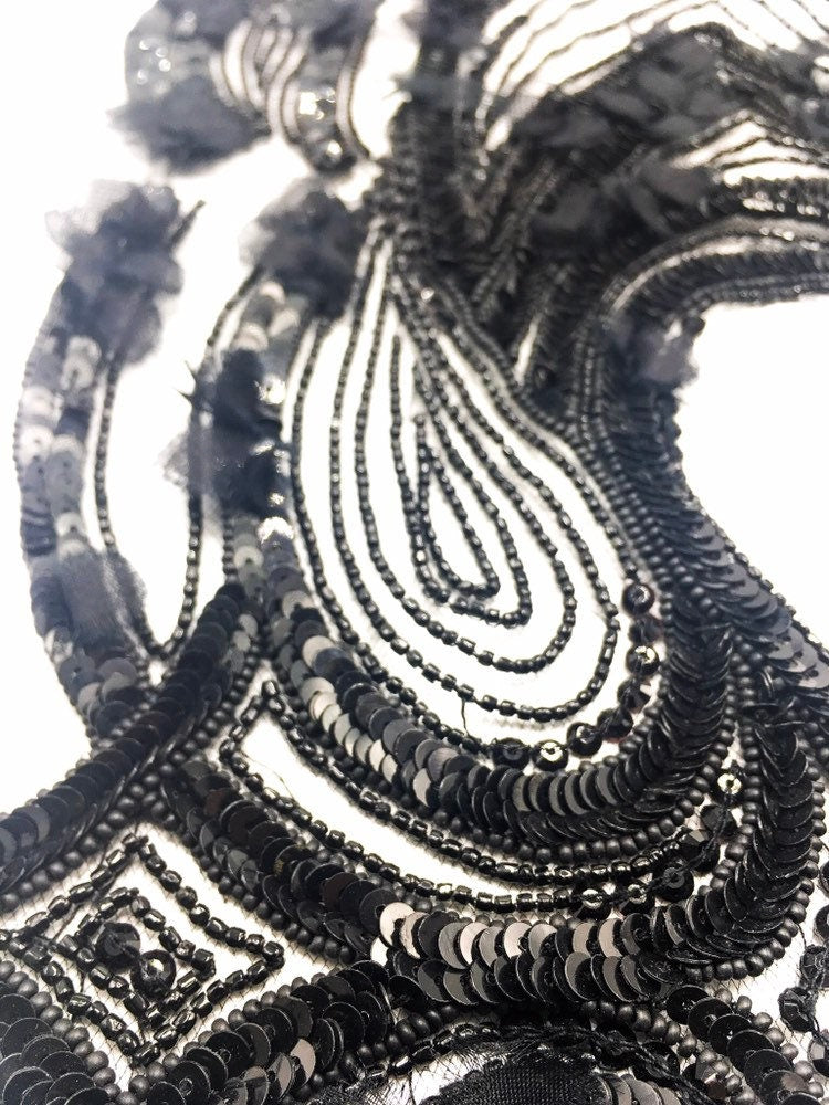 A138 - Black Onyx Beaded Applique Panel