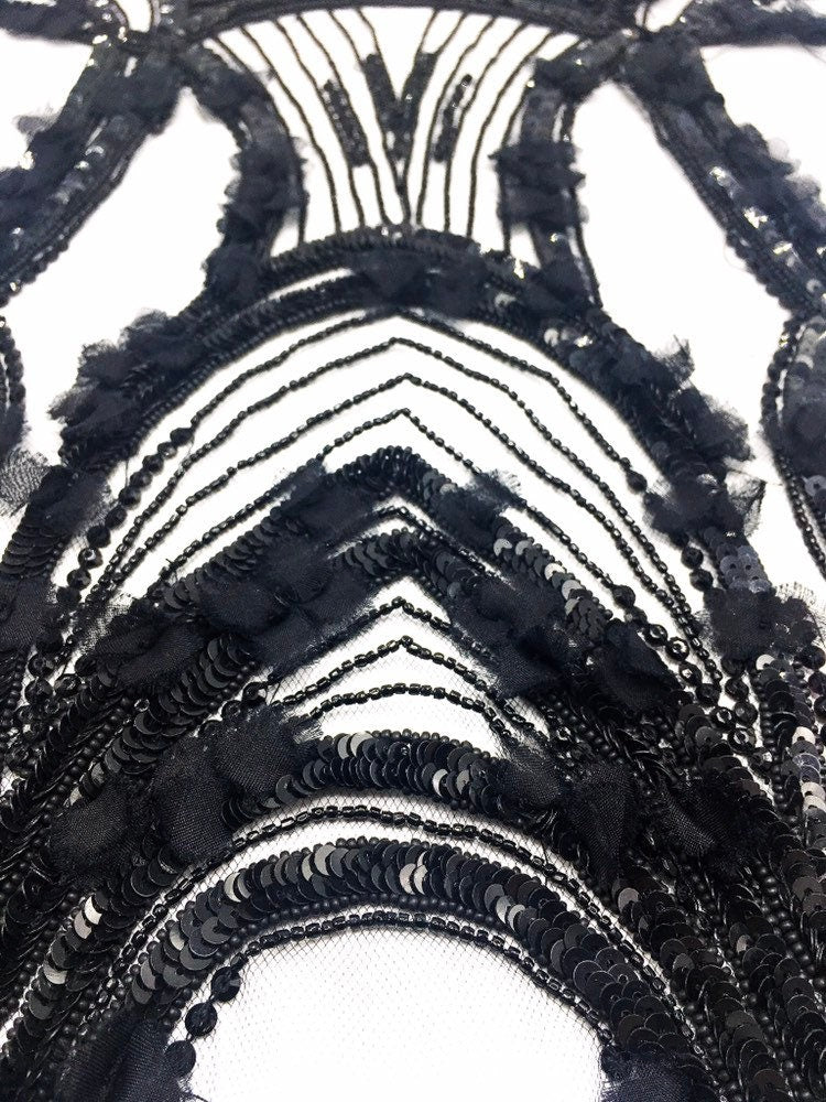 A138 - Black Onyx Beaded Applique Panel