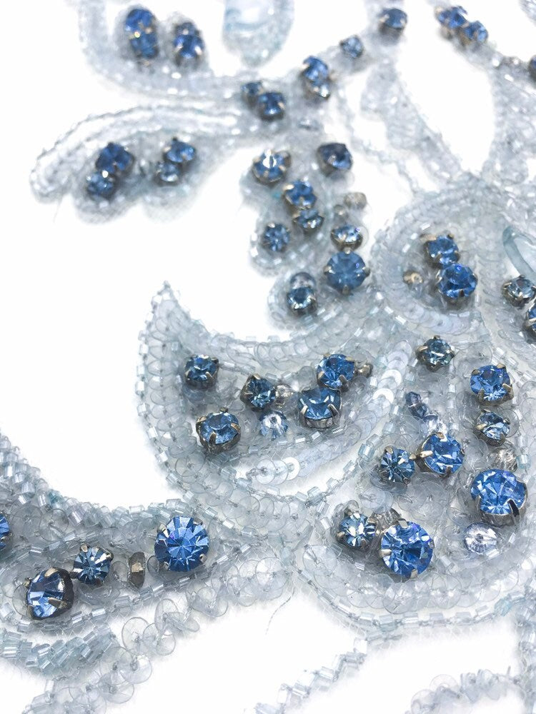 A - Crystal Blue Beaded Applique Panel