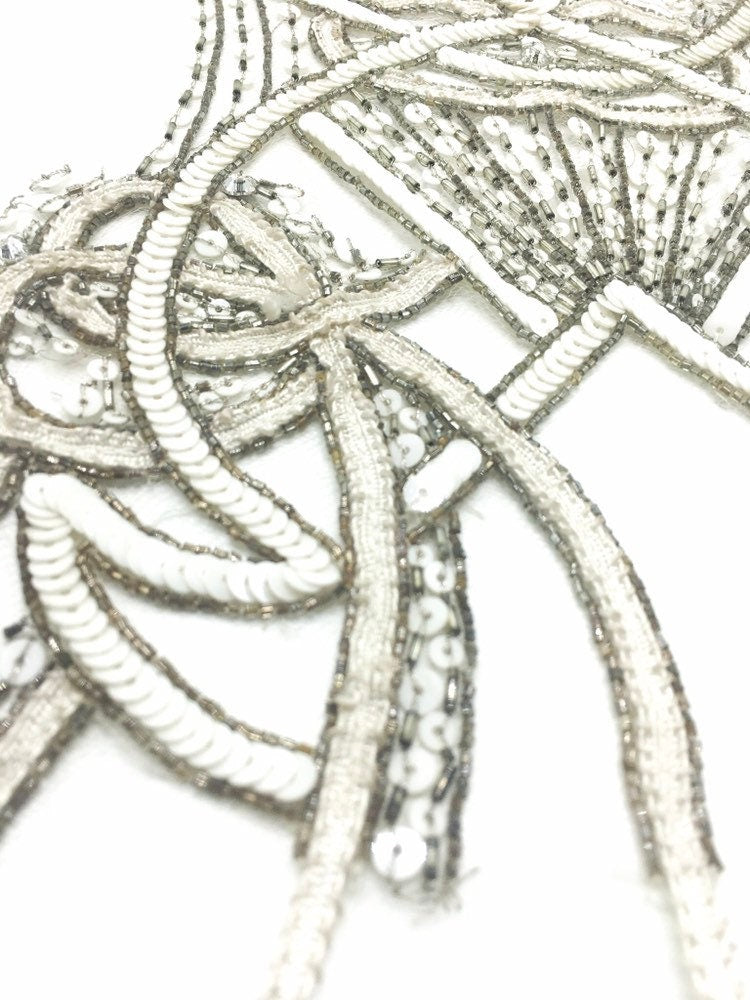 A116 - White & Silver Beaded Applique Panel