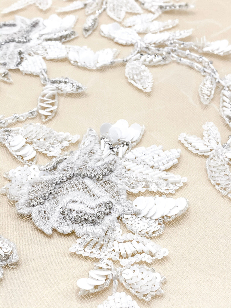 3D Matte White Beaded Applique