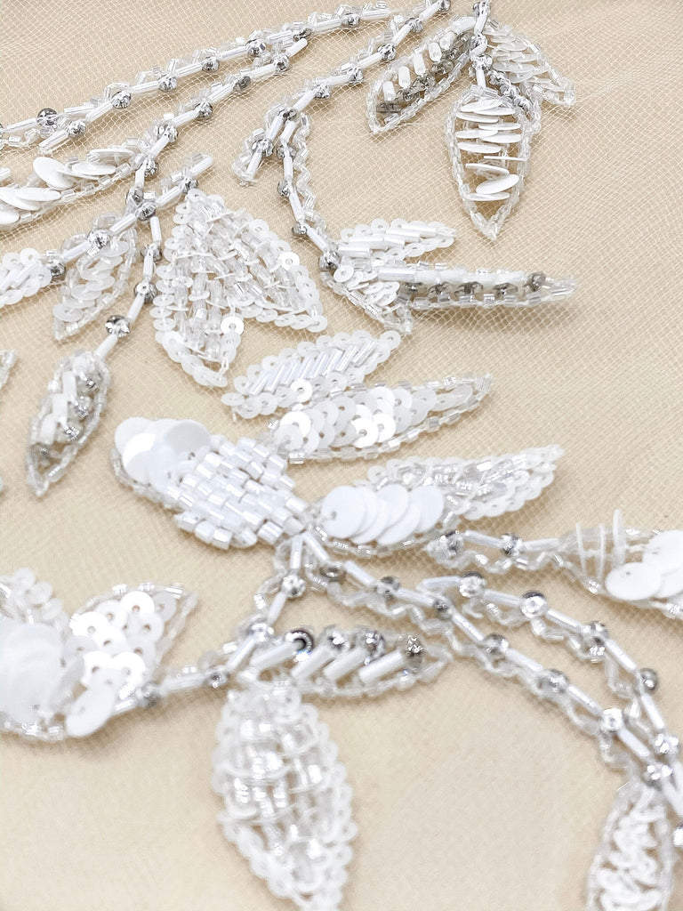 3D Matte White Beaded Applique