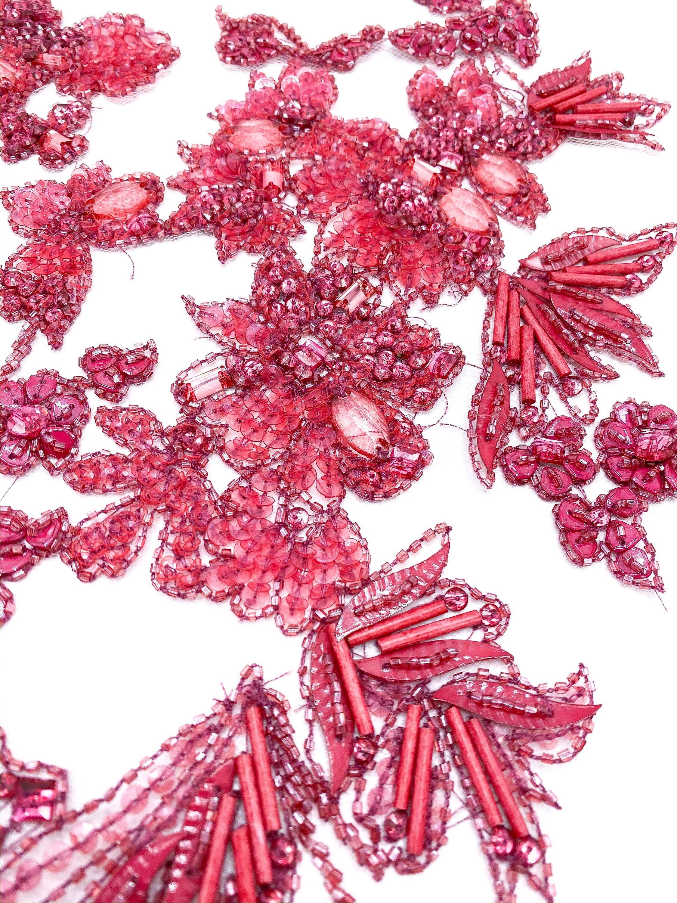 A111 - Heavy Beaded Magenta Applique