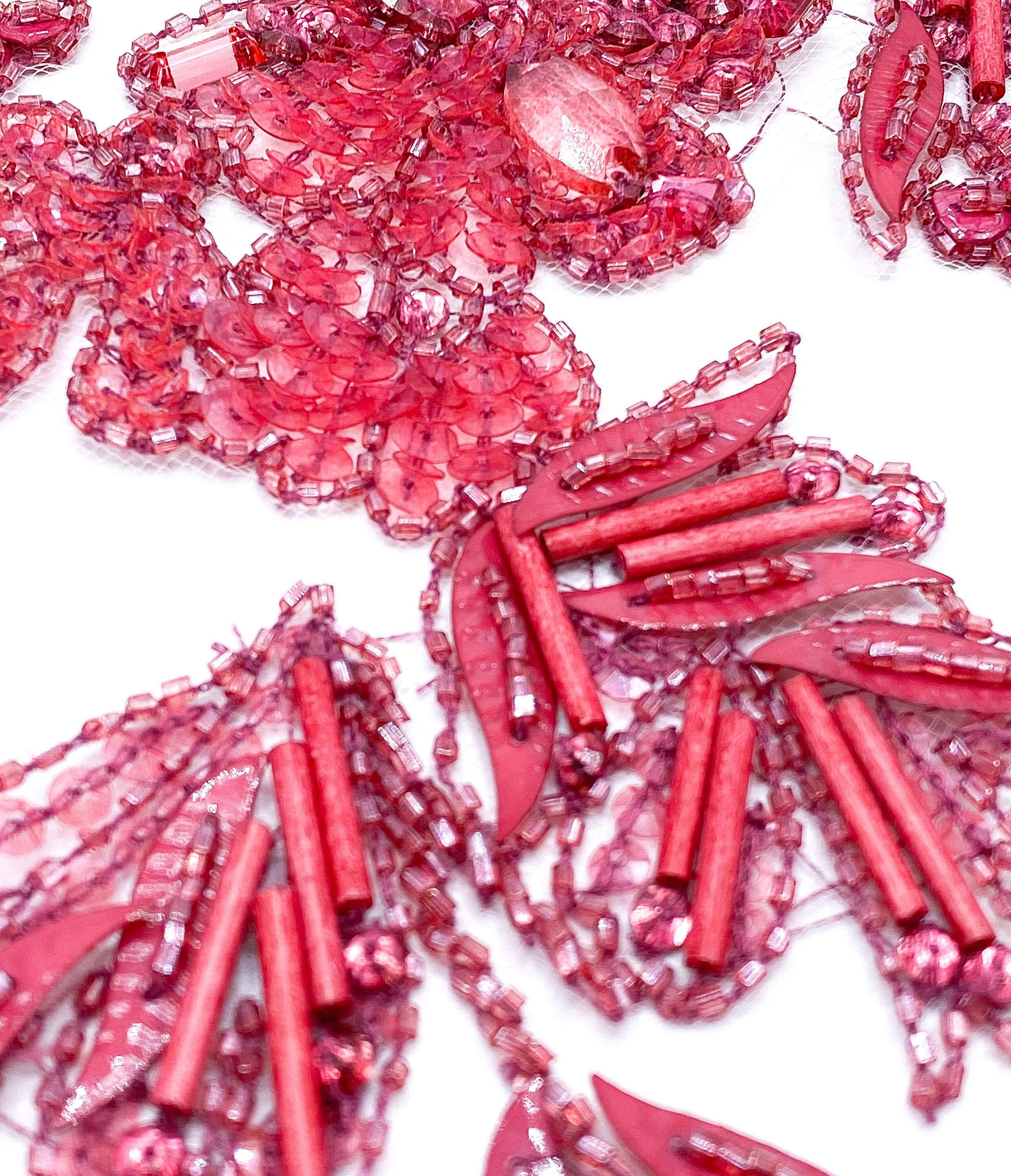 A111 - Heavy Beaded Magenta Applique