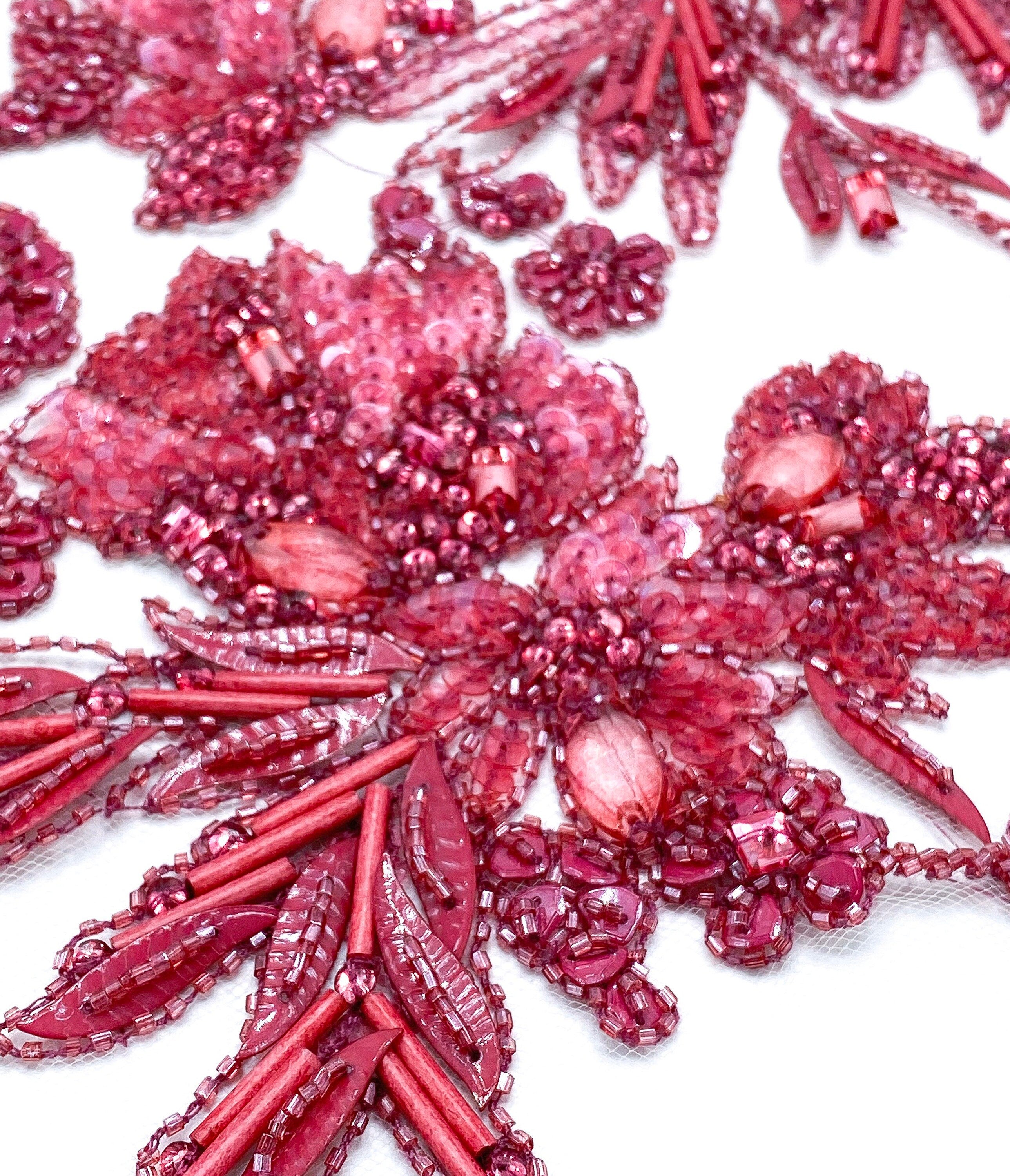 A111 - Heavy Beaded Magenta Applique