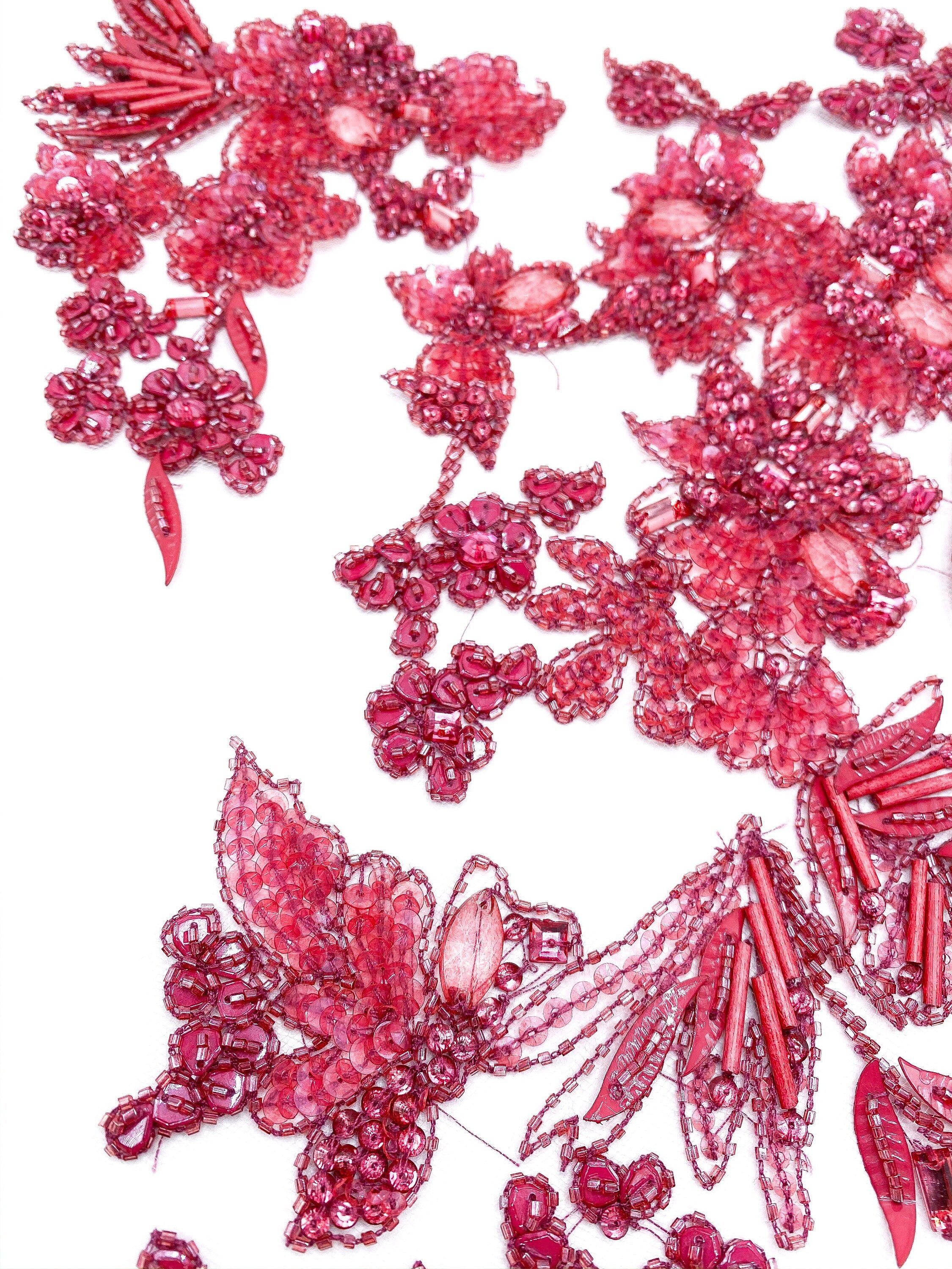 A111 - Heavy Beaded Magenta Applique