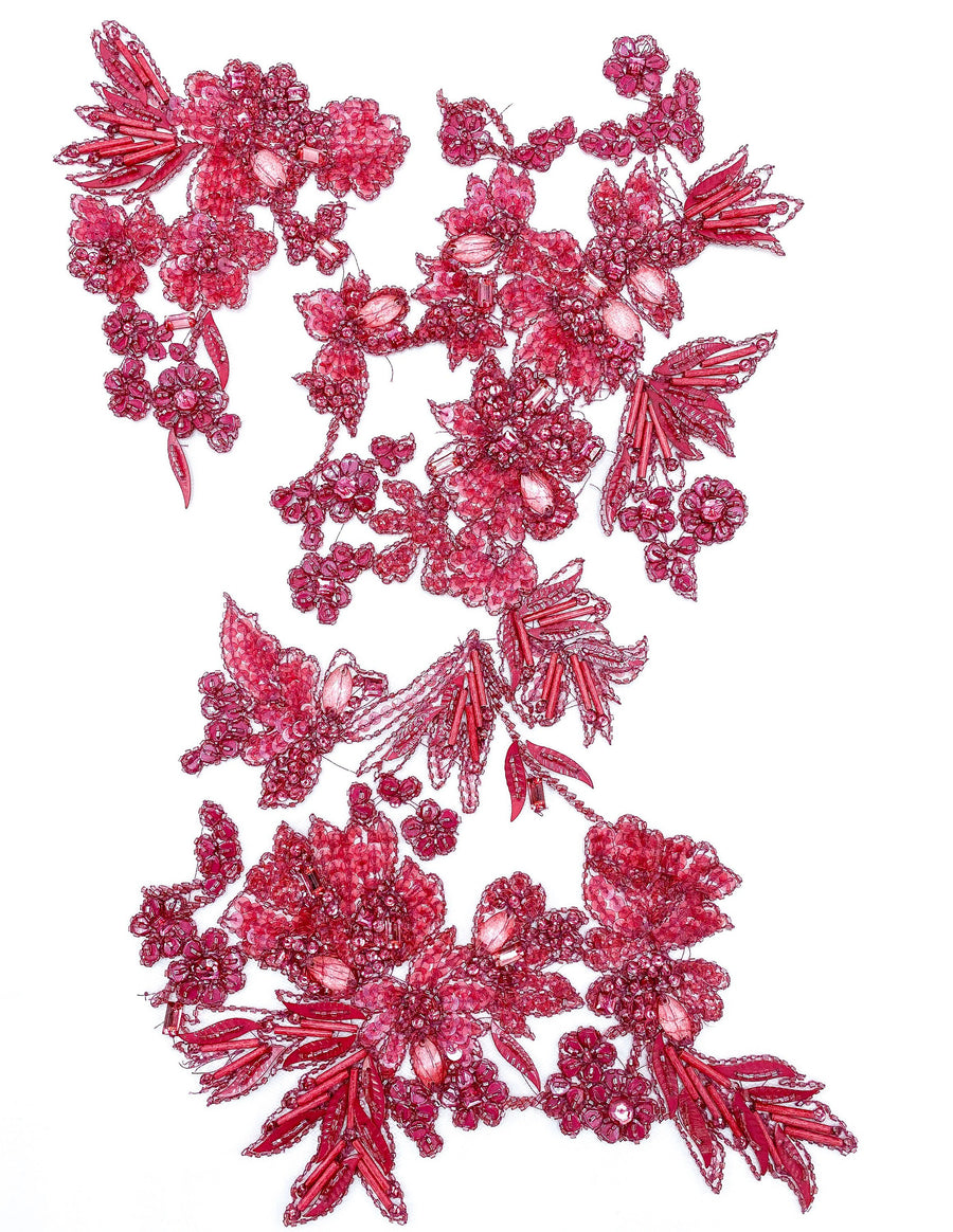 Sequin Lace Fabric Beaded Tulle - Pink Haute Couture Luxury fashion Fabric, Beaded Trim applique panel, Wedding Applique, Lace Applique