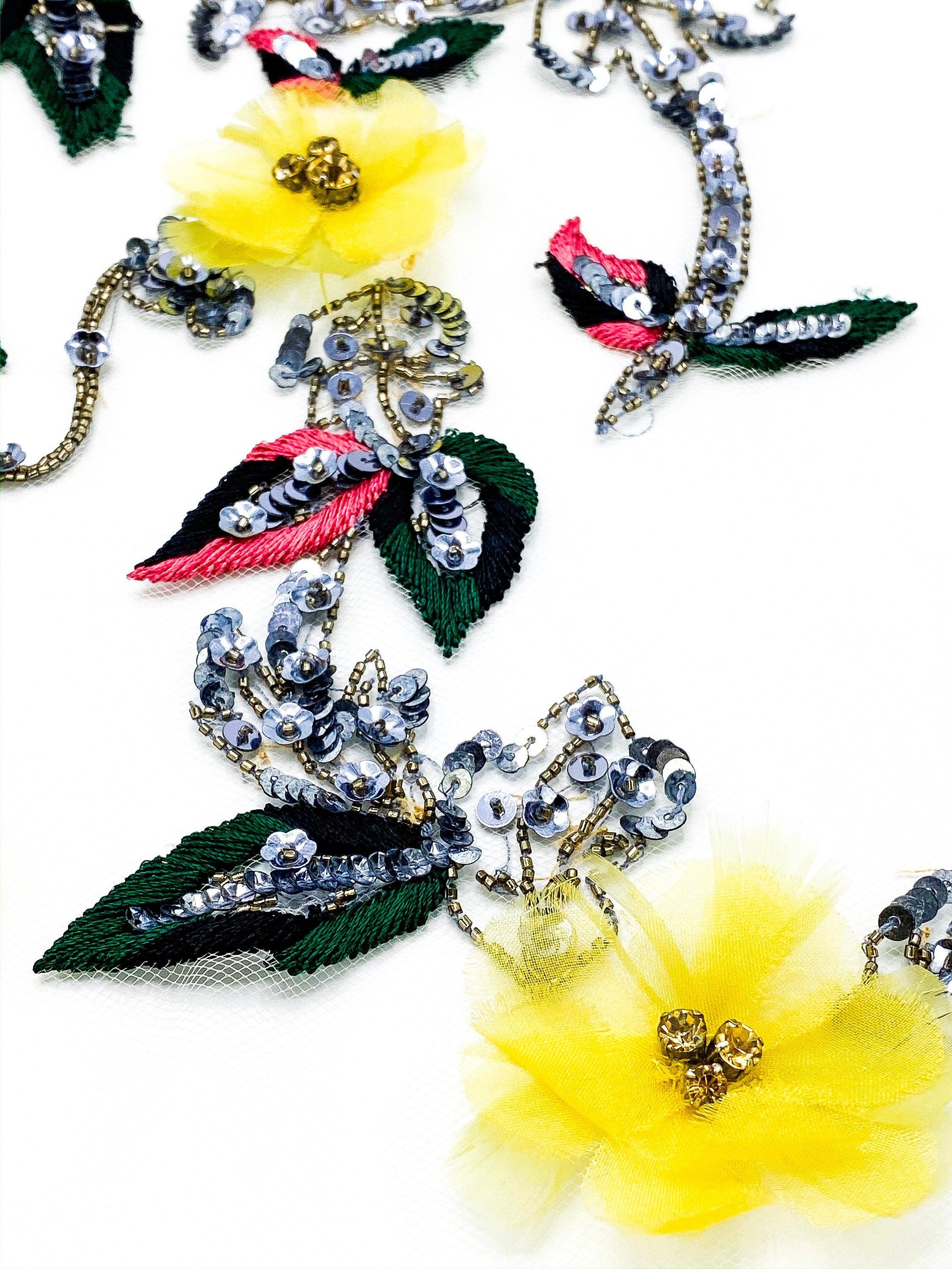 A125 - Citrine Sequined Floral Applique - Moda Artisans