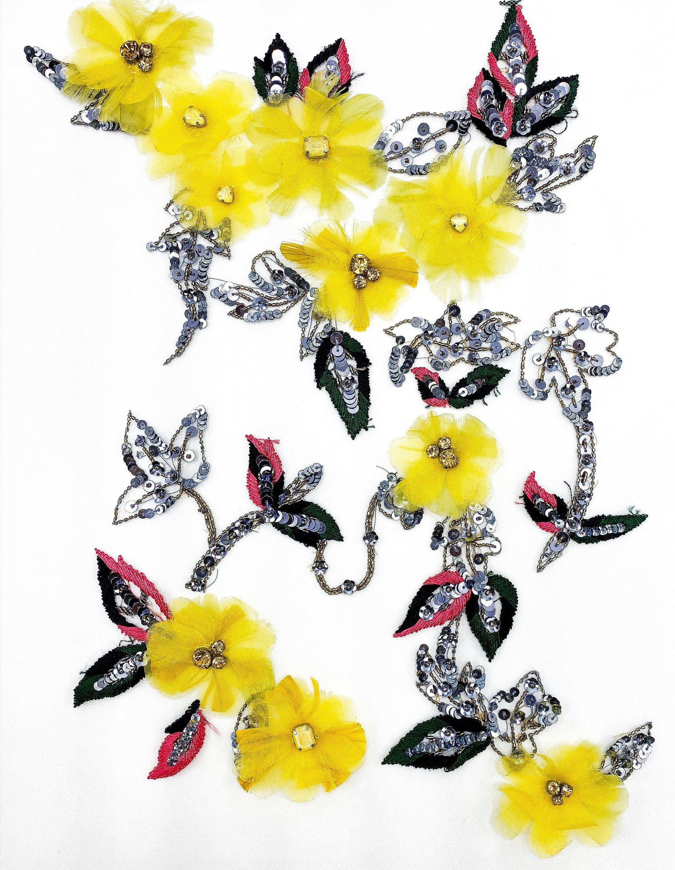 A125 - Citrine Sequined Floral Applique - Moda Artisans